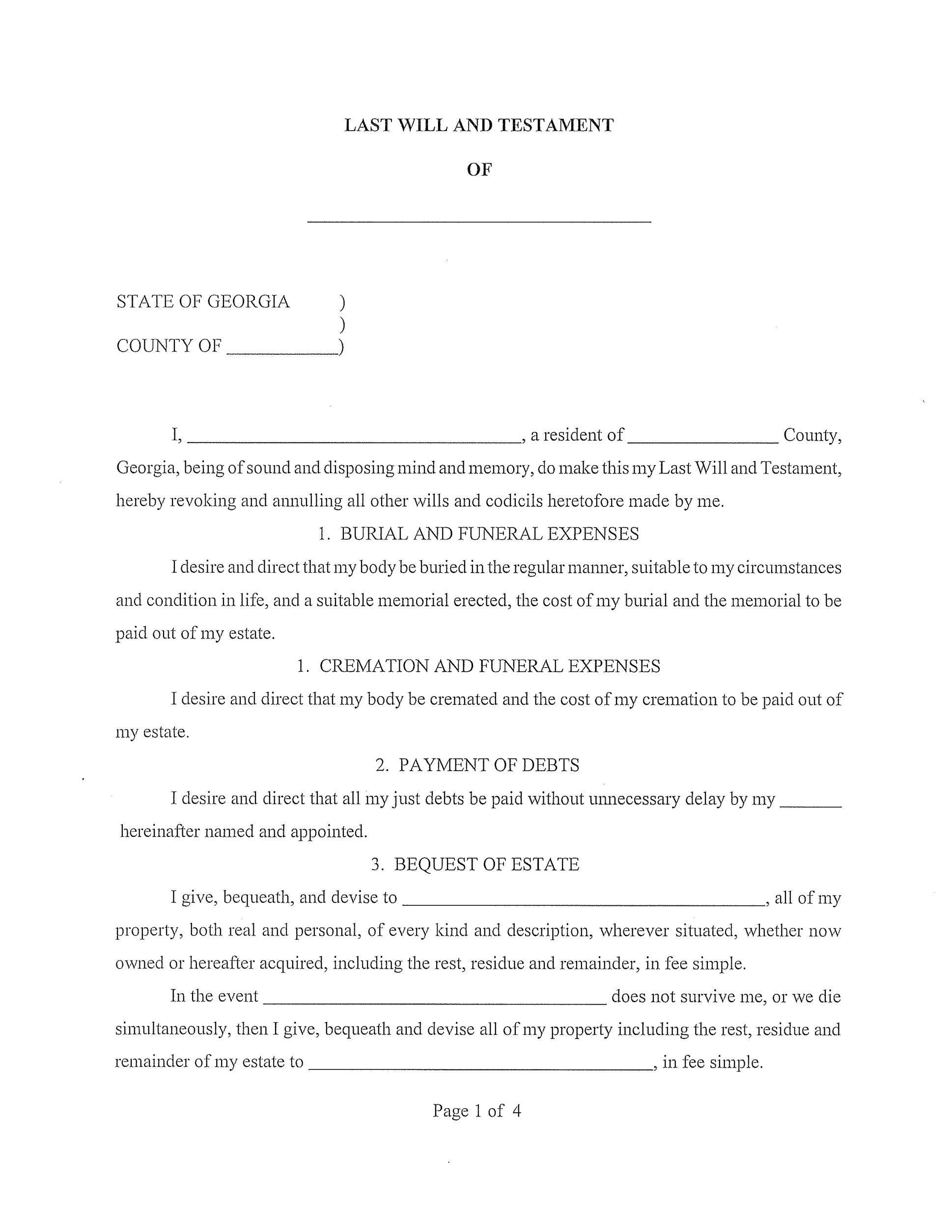 Last Will And Testament Template Wisconsin