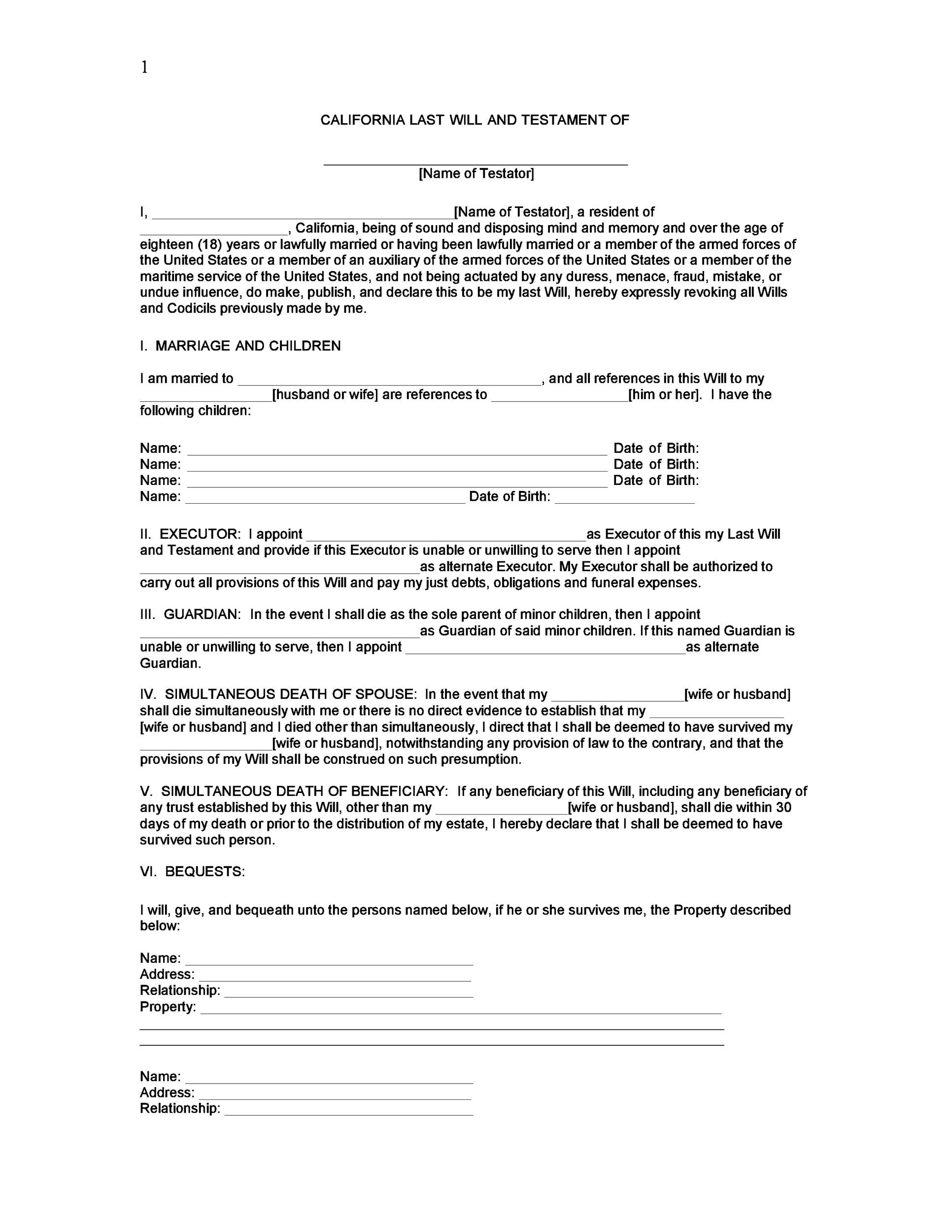 Printable Blank Last Will And Testament Template Uk Printable Templates