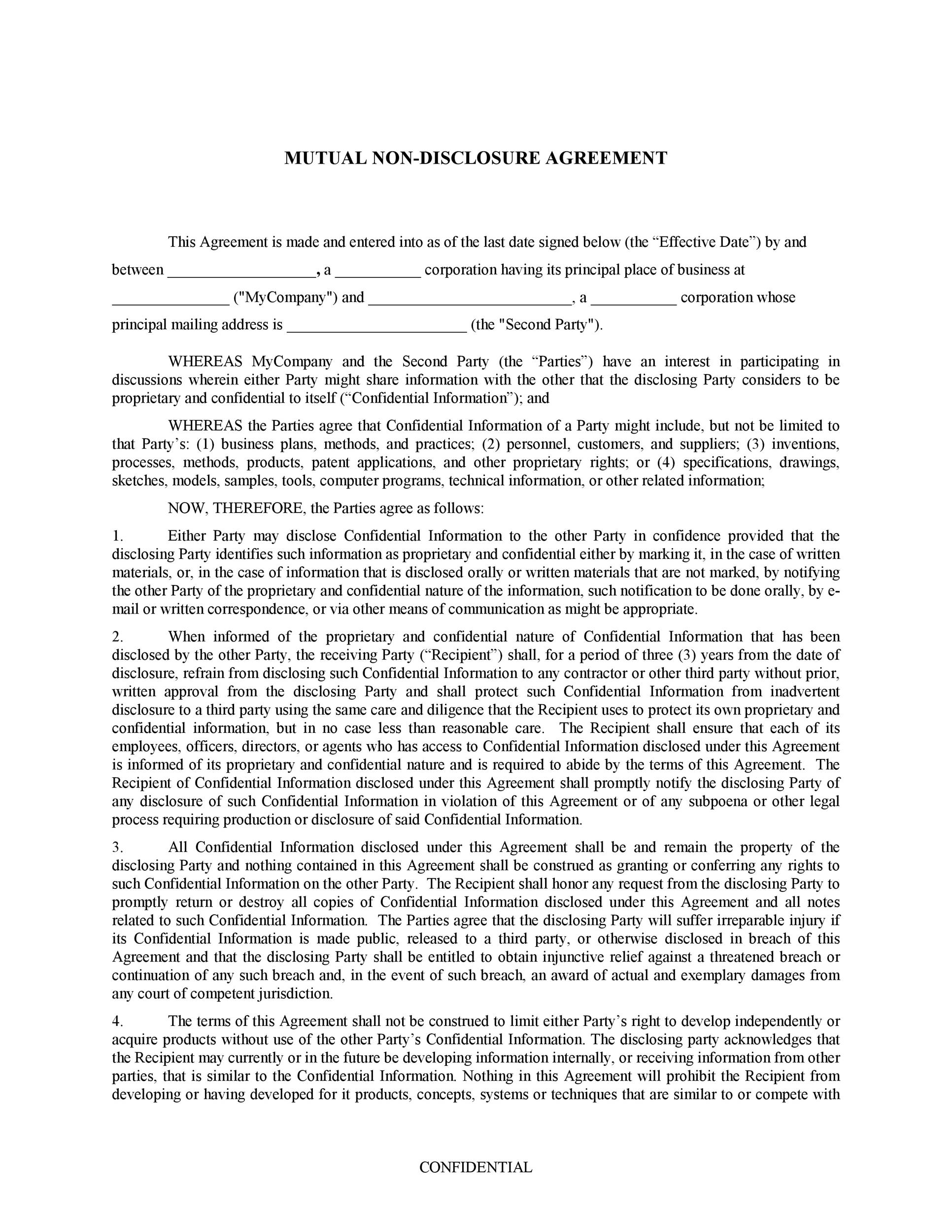 Free Non Disclosure Agreement Template 04