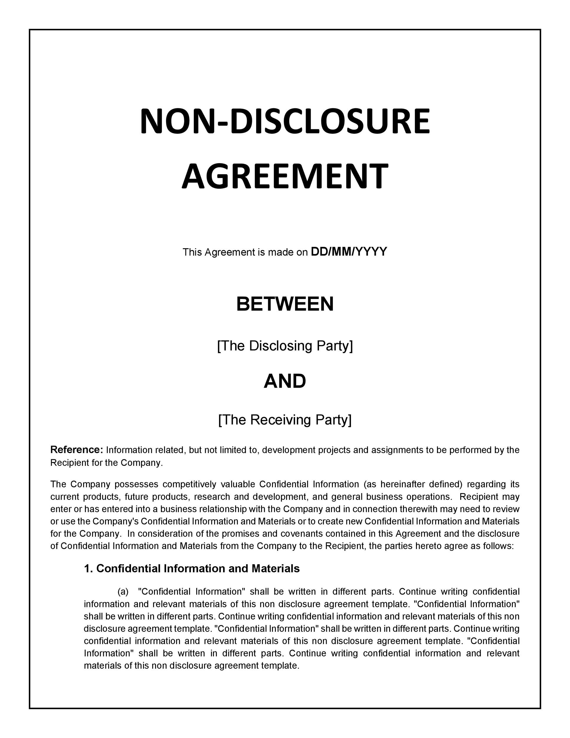 Non Disclosure Agreement Template Word Free