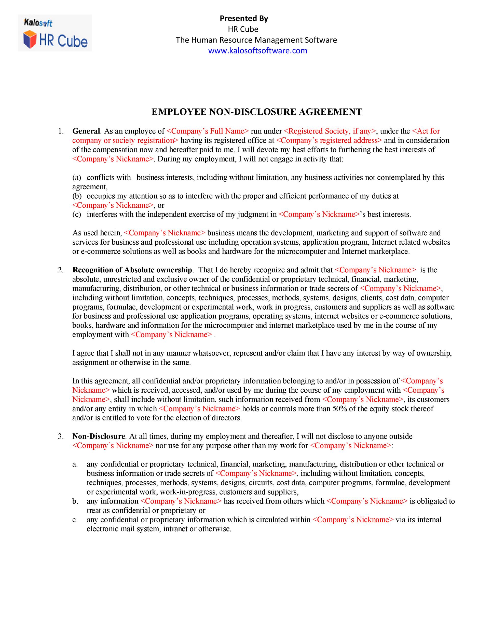 sample non disclosure agreement for business plan