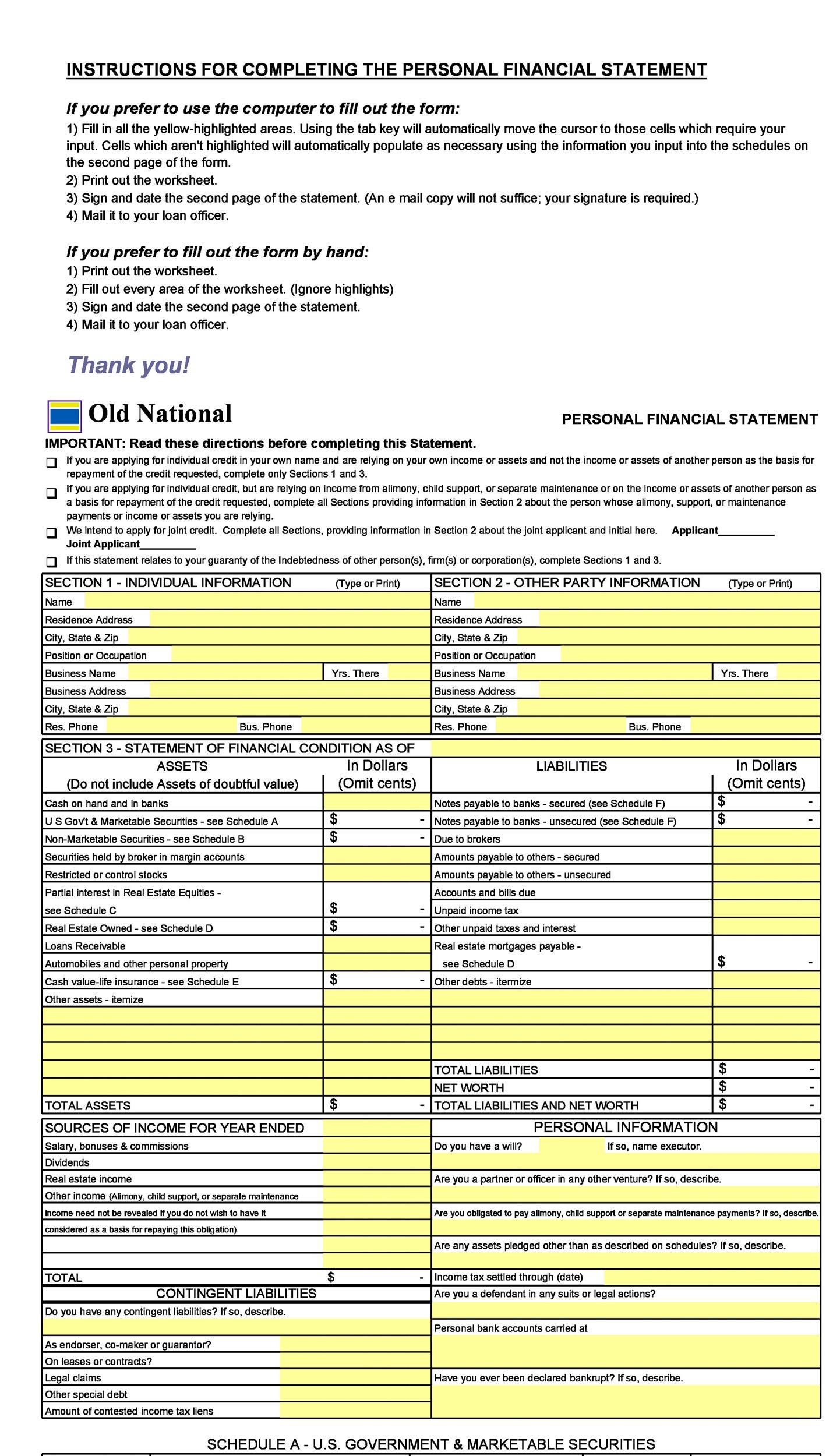 Excel Personal Financial Statement Template