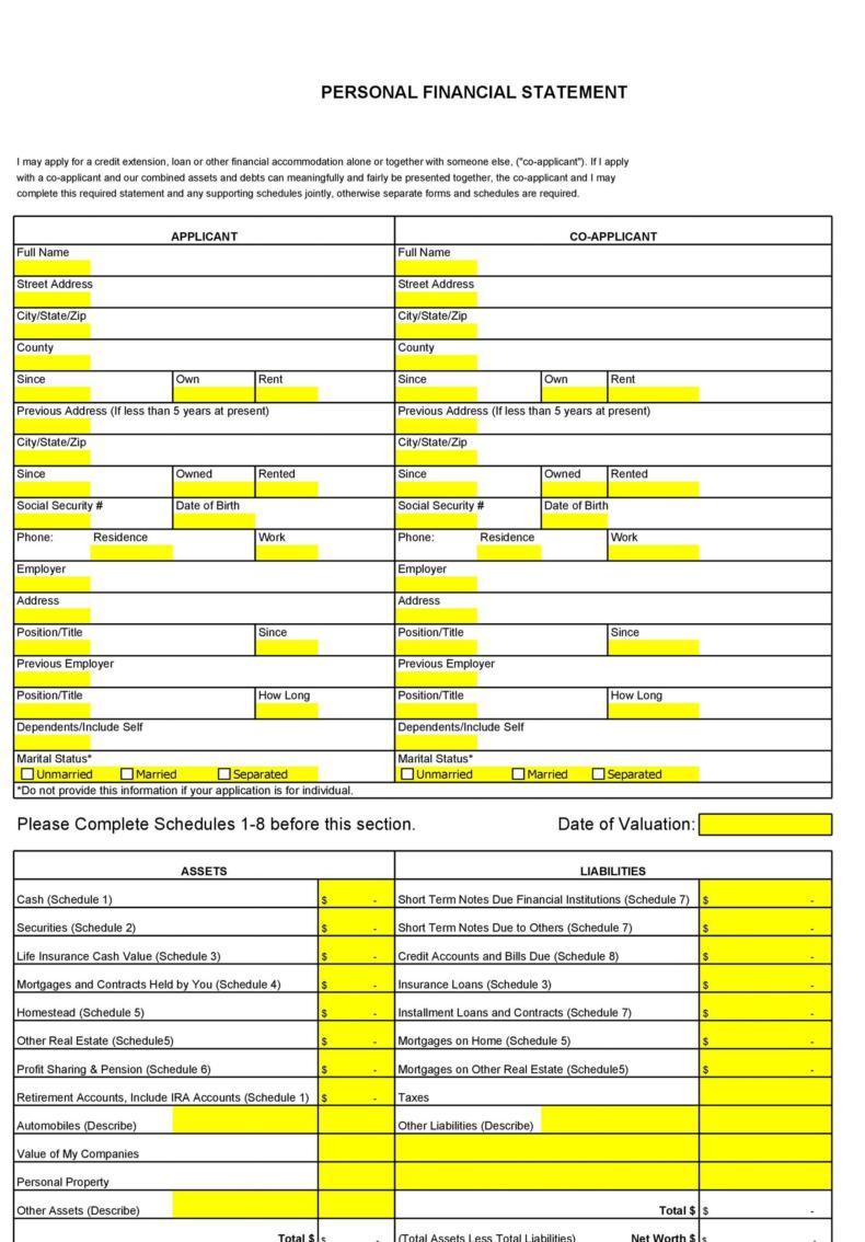 40  Personal Financial Statement Templates Forms ᐅ TemplateLab