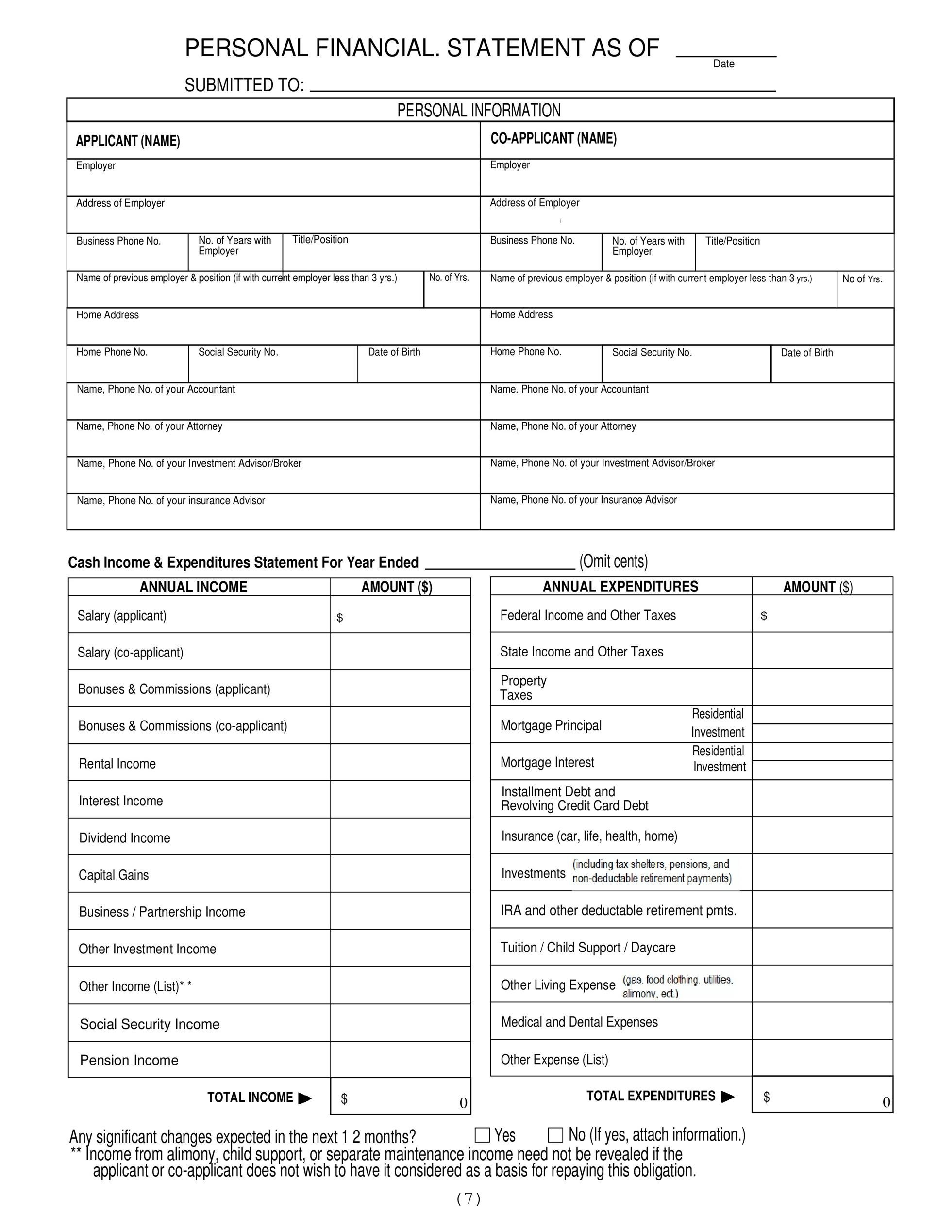40 Personal Financial Statement Templates Forms Template Lab