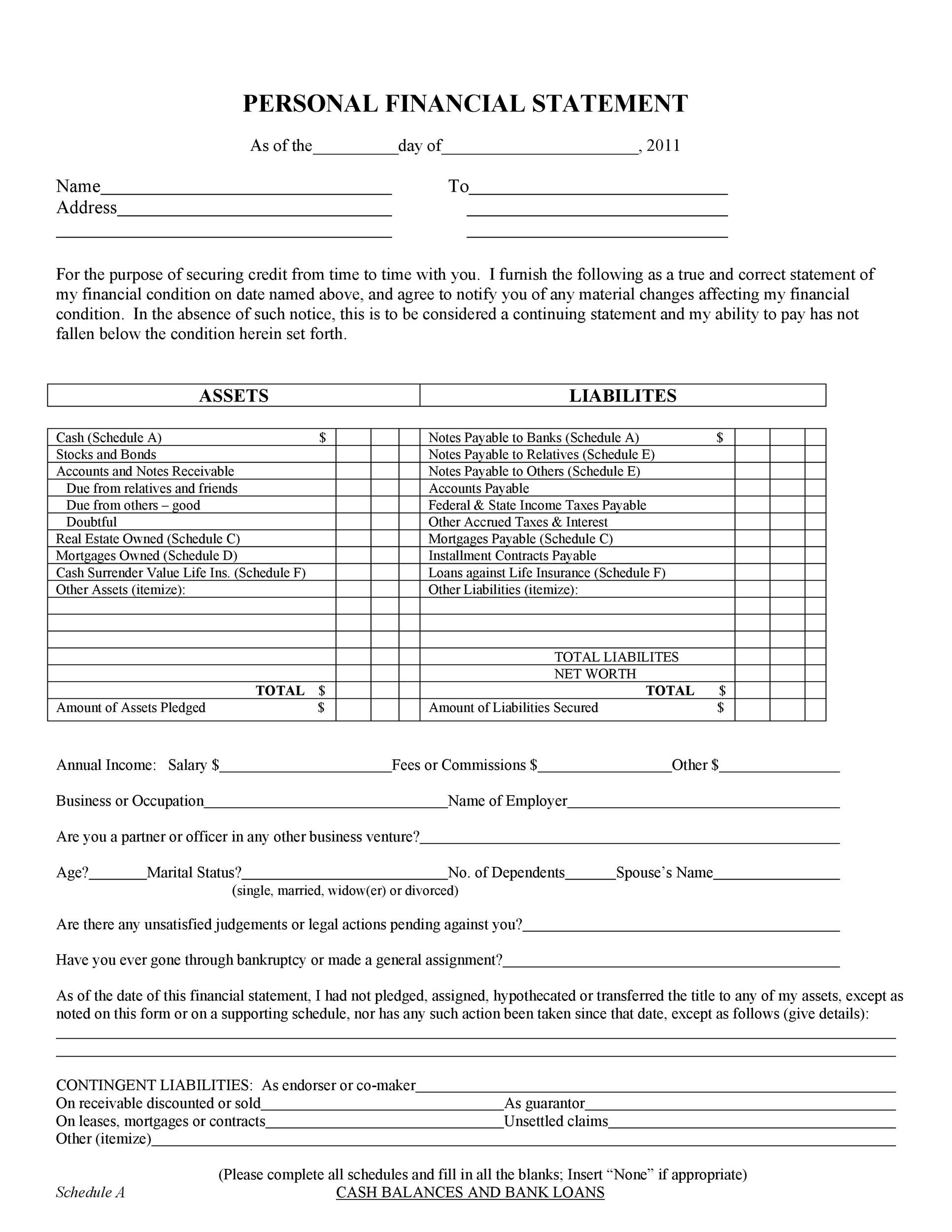 Free Personal Financial Statement Template 21