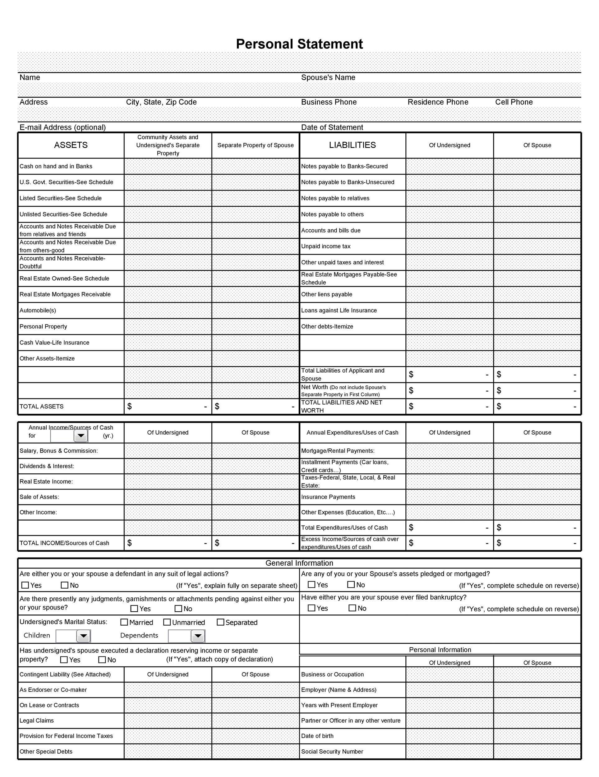 Free Personal Financial Statement Template 25