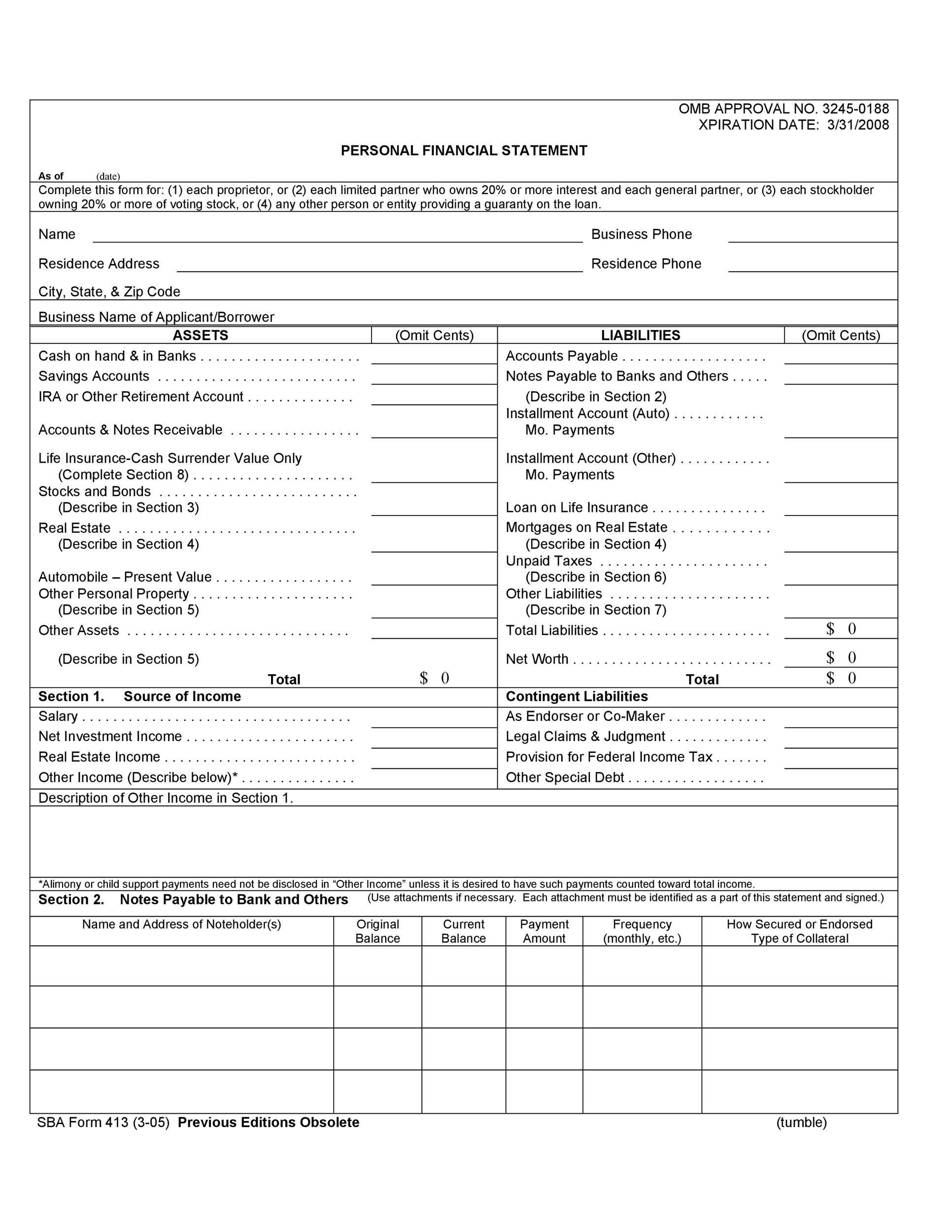 Free Personal Financial Statement Template 26