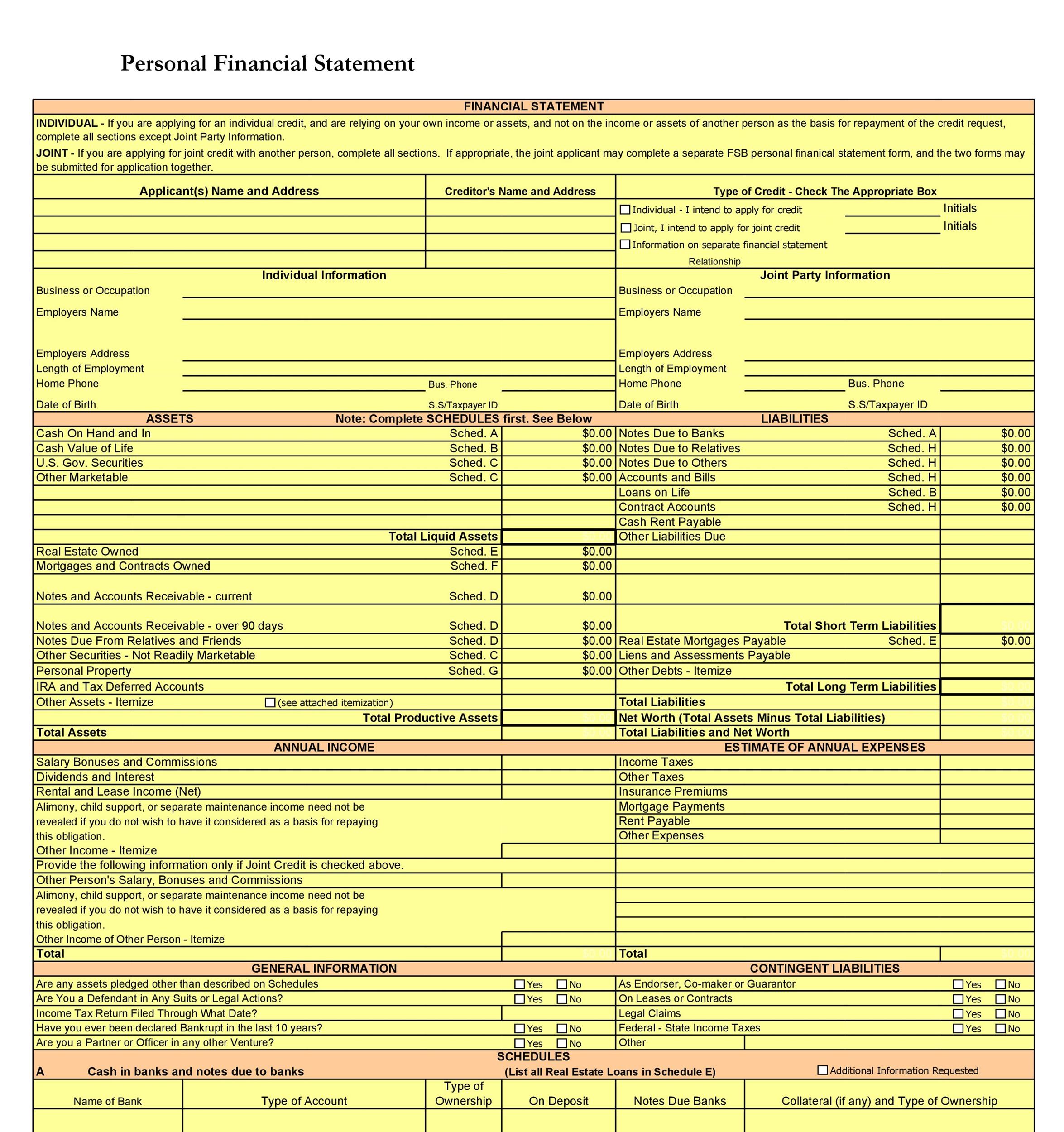 40-personal-financial-statement-templates-forms-template-lab