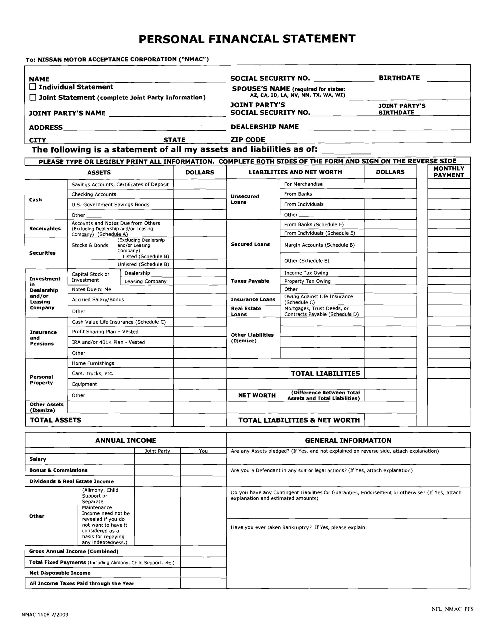 Free Personal Financial Statement Template 37