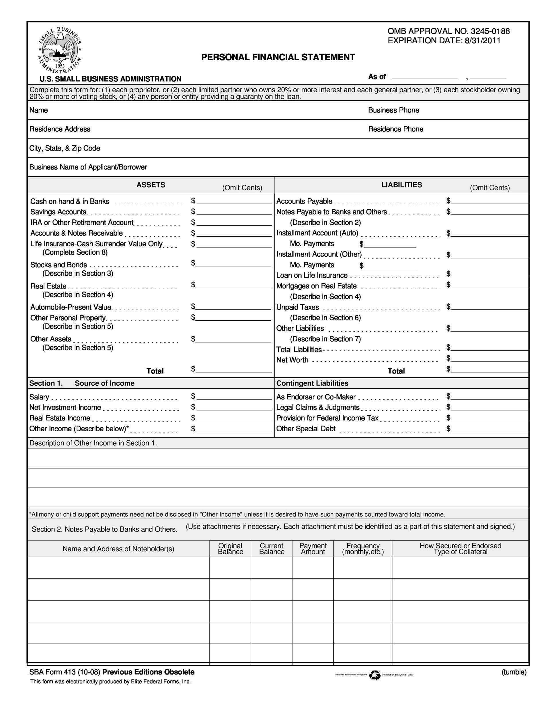 Free Personal Financial Statement Template 40