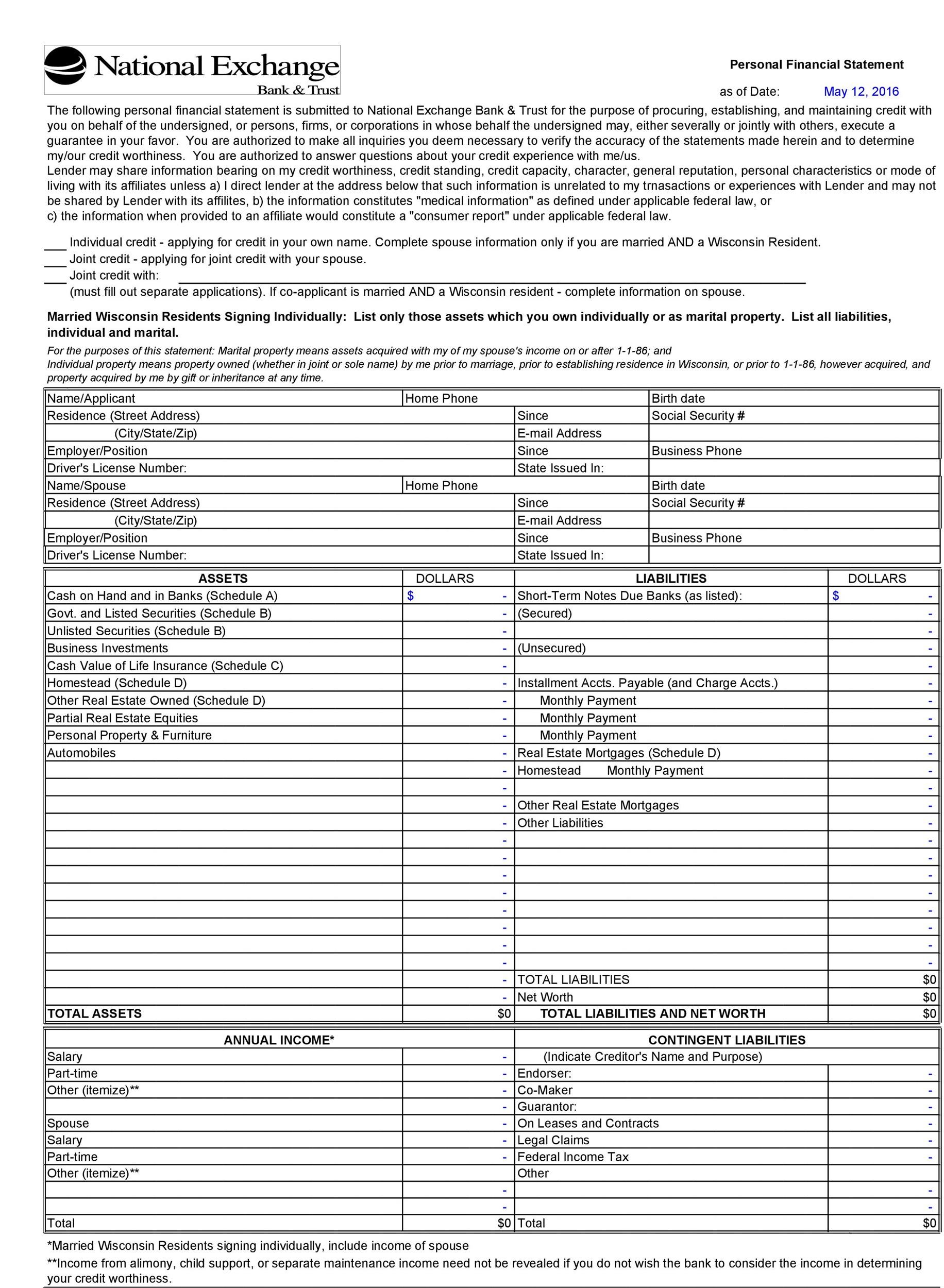 Free Personal Financial Statement Template 41
