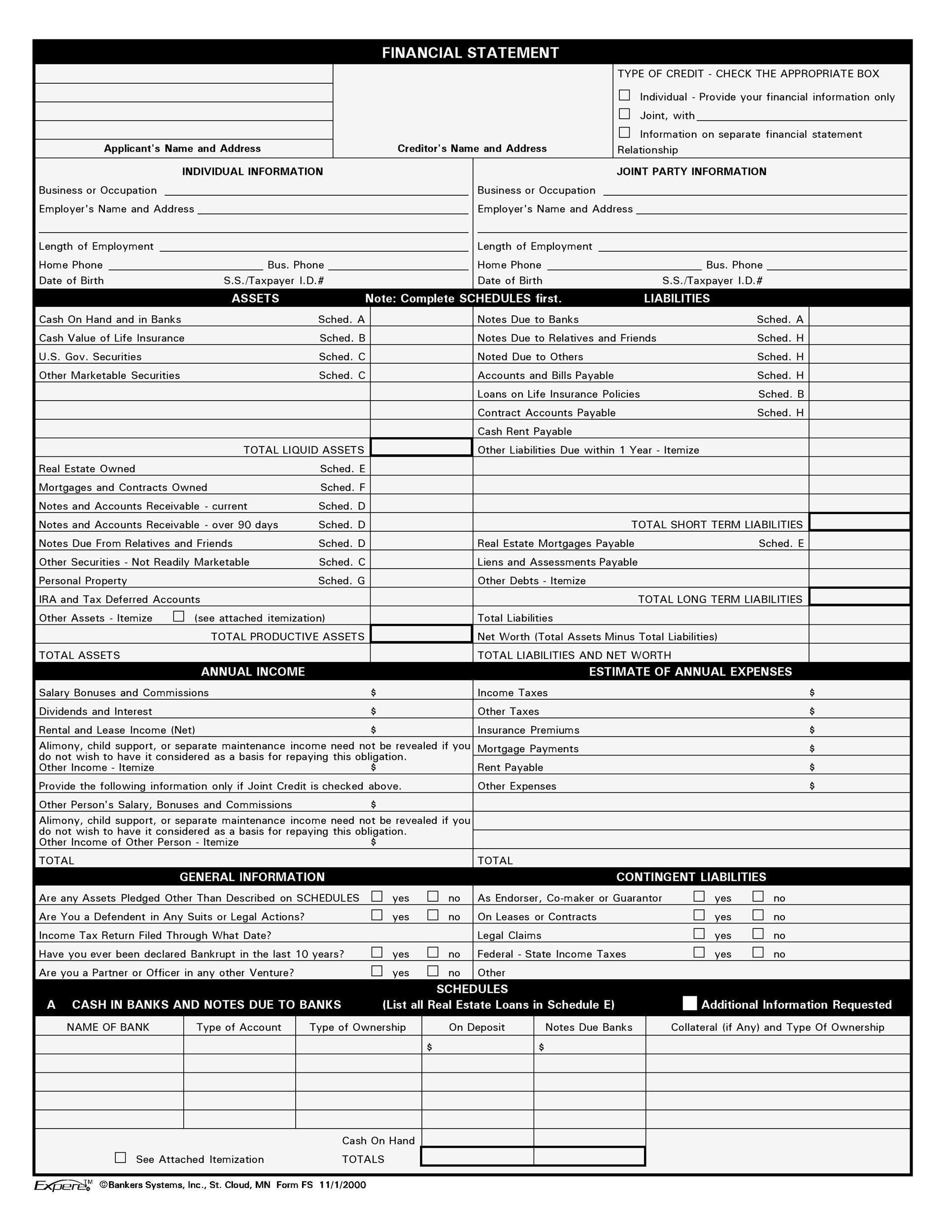 40+ Personal Financial Statement Templates & Forms Template Lab