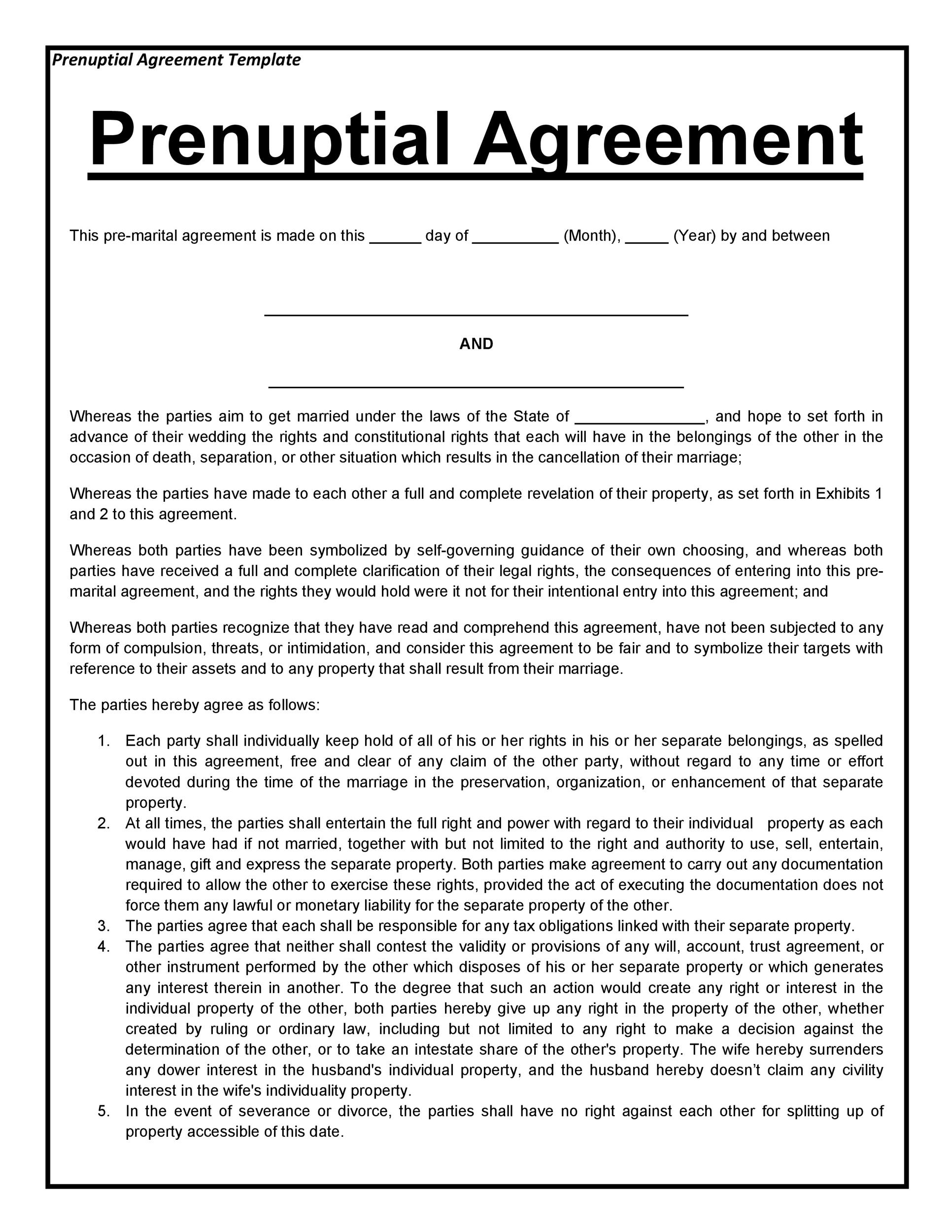 Prenuptial Agreement Template