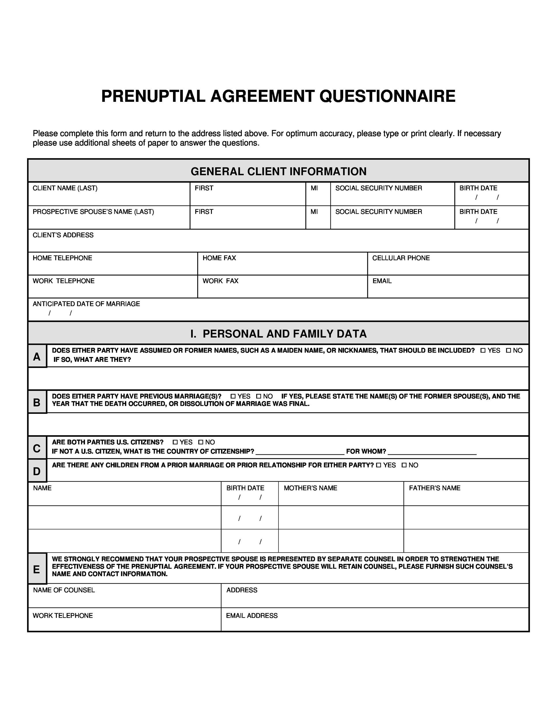 30  Prenuptial Agreement Samples Forms Template Lab