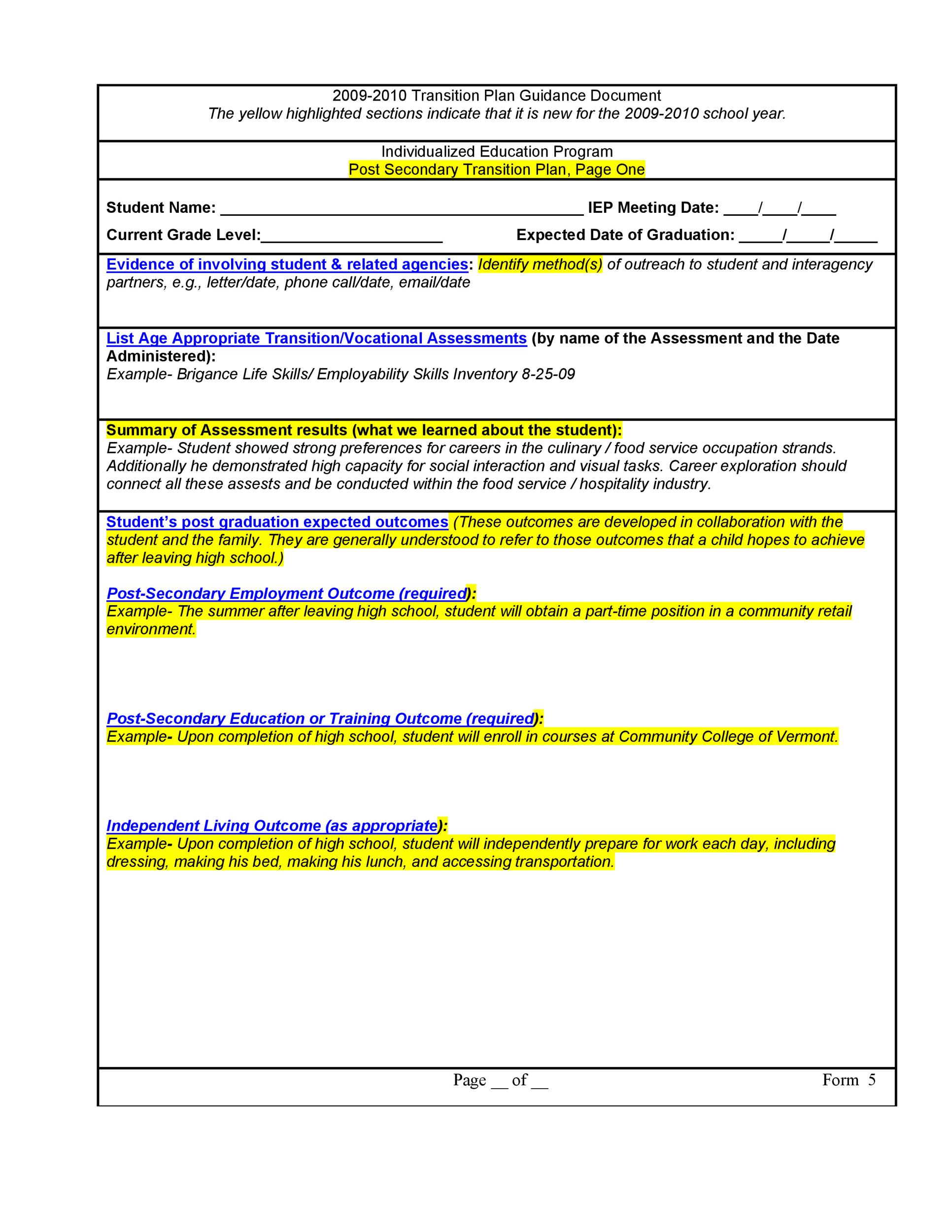 40  Transition Plan Templates (Career Individual) Template Lab