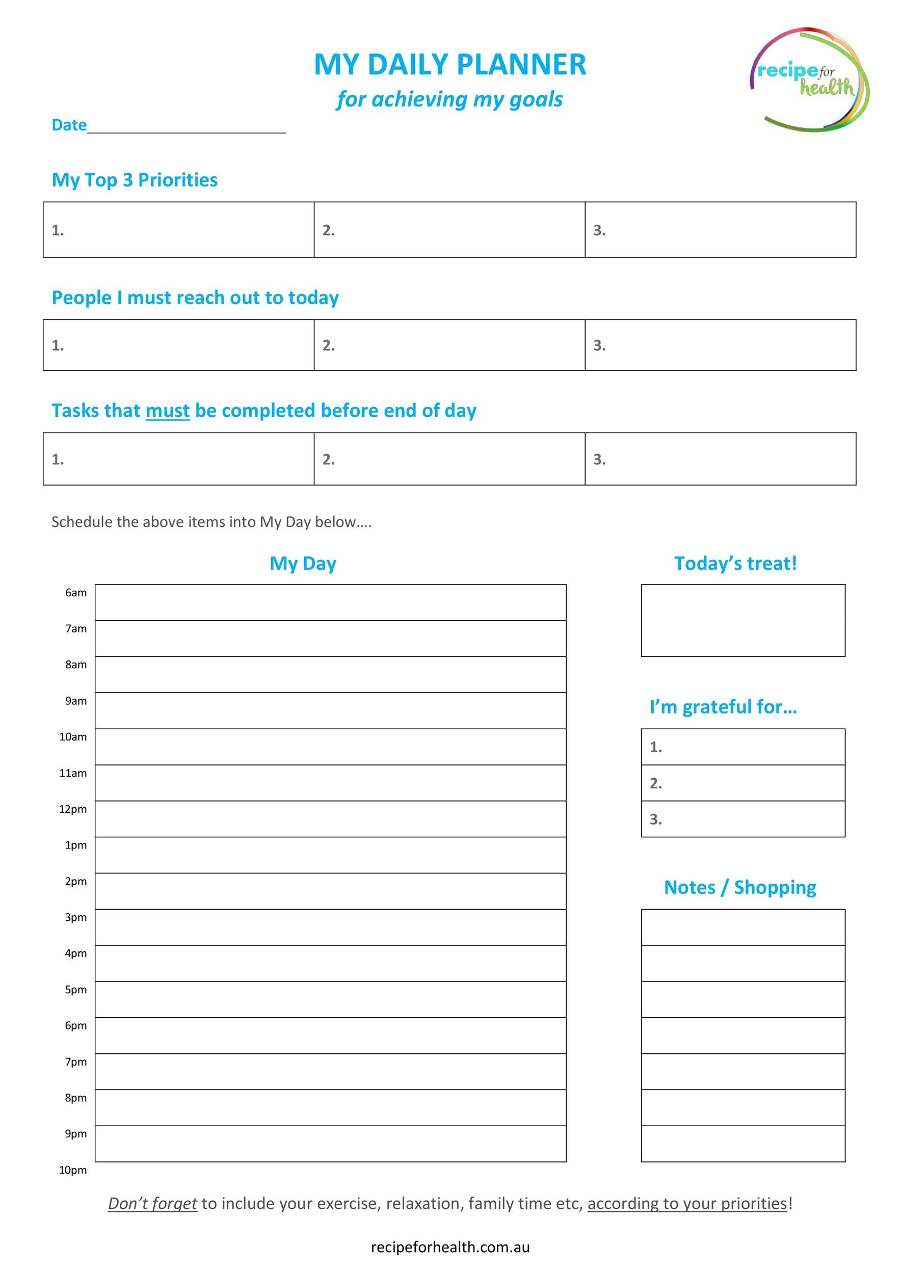 daily task planner template