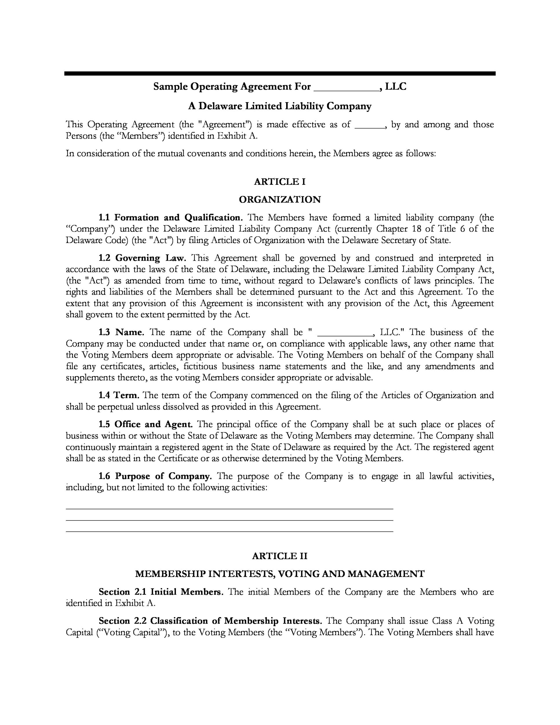 24 Operating Agreement Template Doc DocTemplates