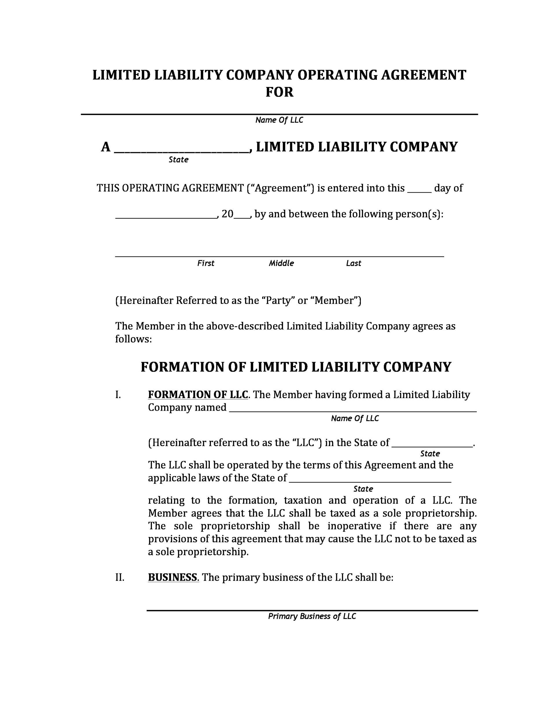 Best Templates Download Single Member LLC Operating Agreement Template 