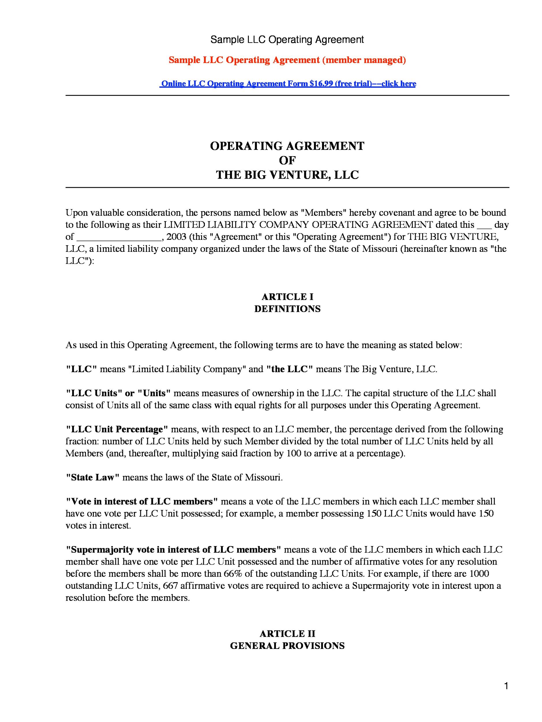 30 Professional LLC Operating Agreement Templates TemplateLab