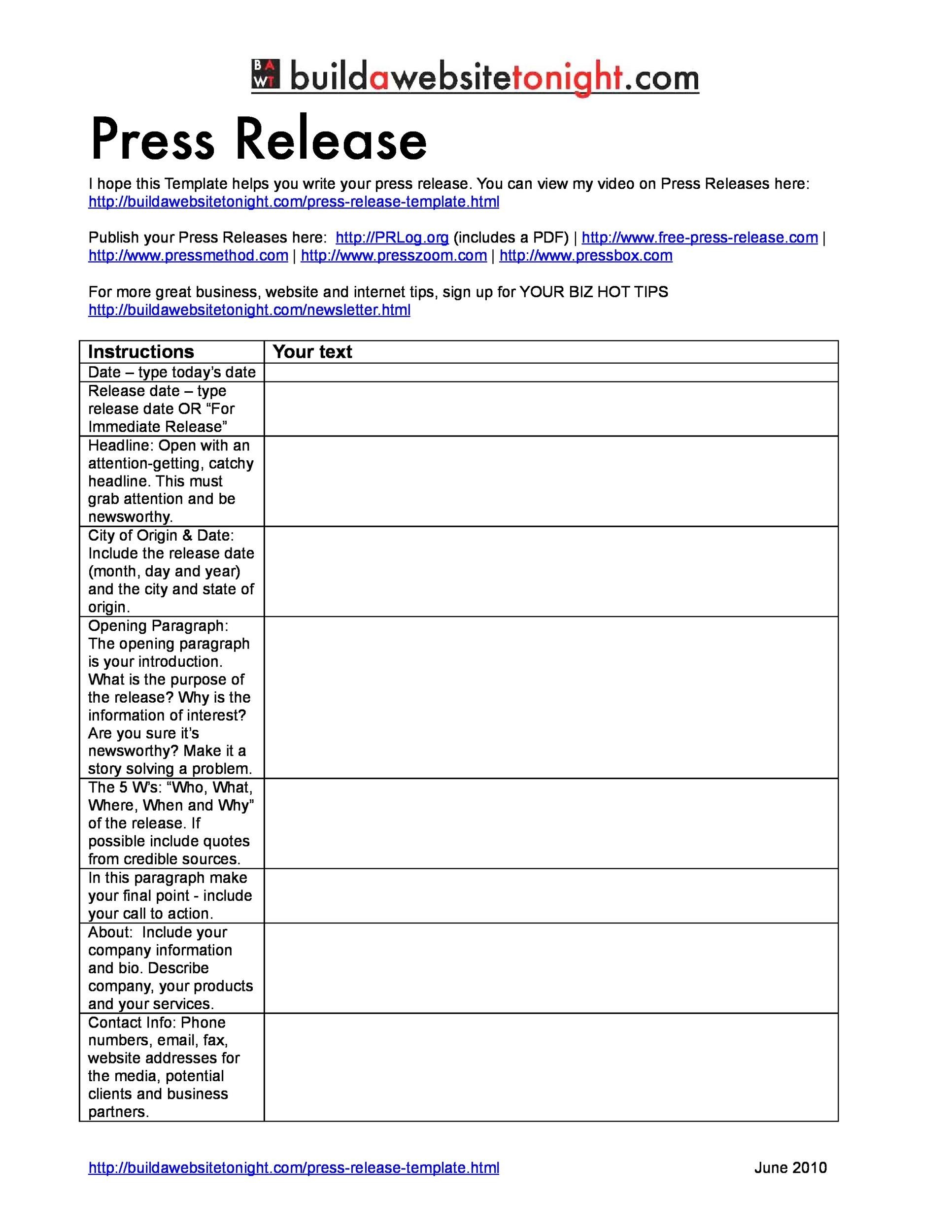 Free Press release template 15
