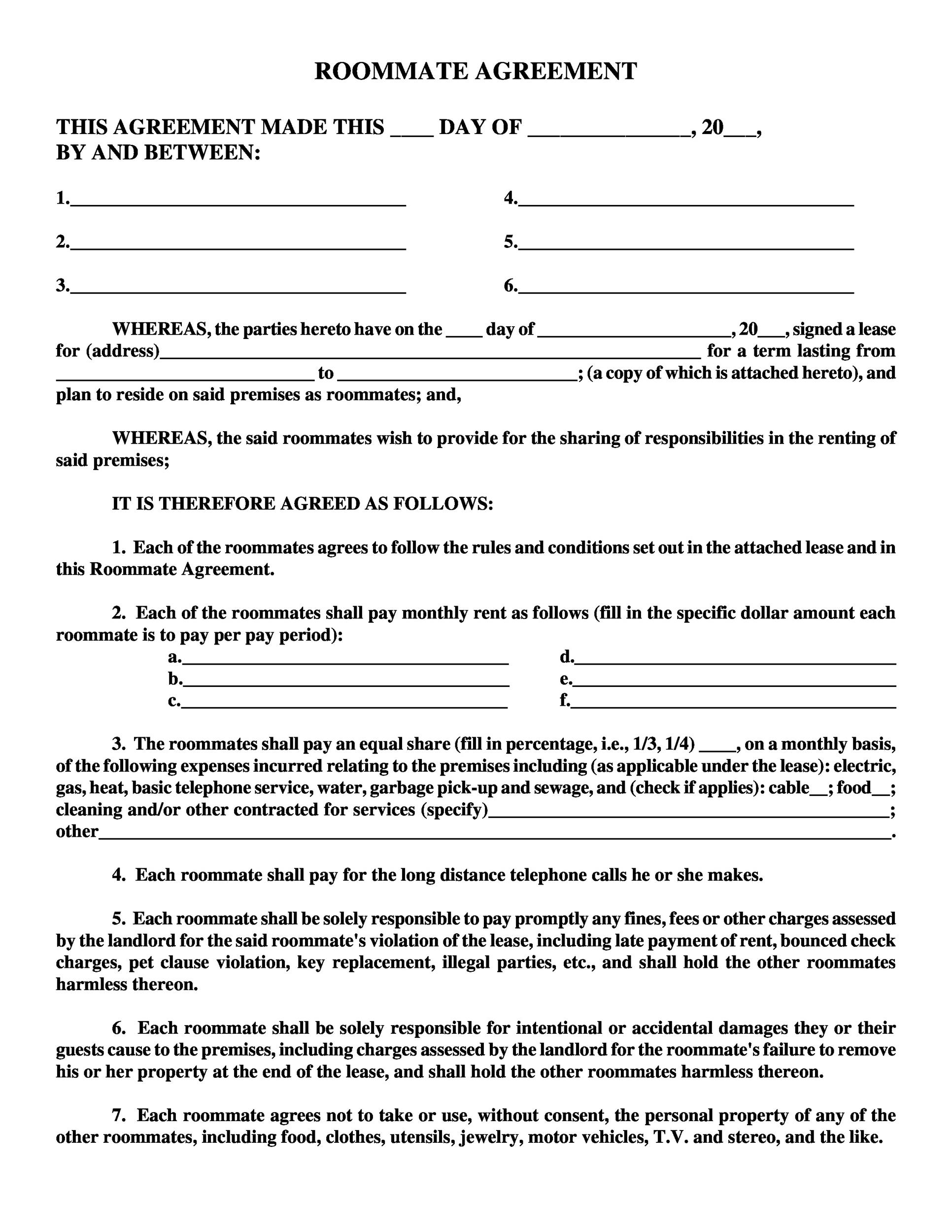 Roommate Agreement Template 20 