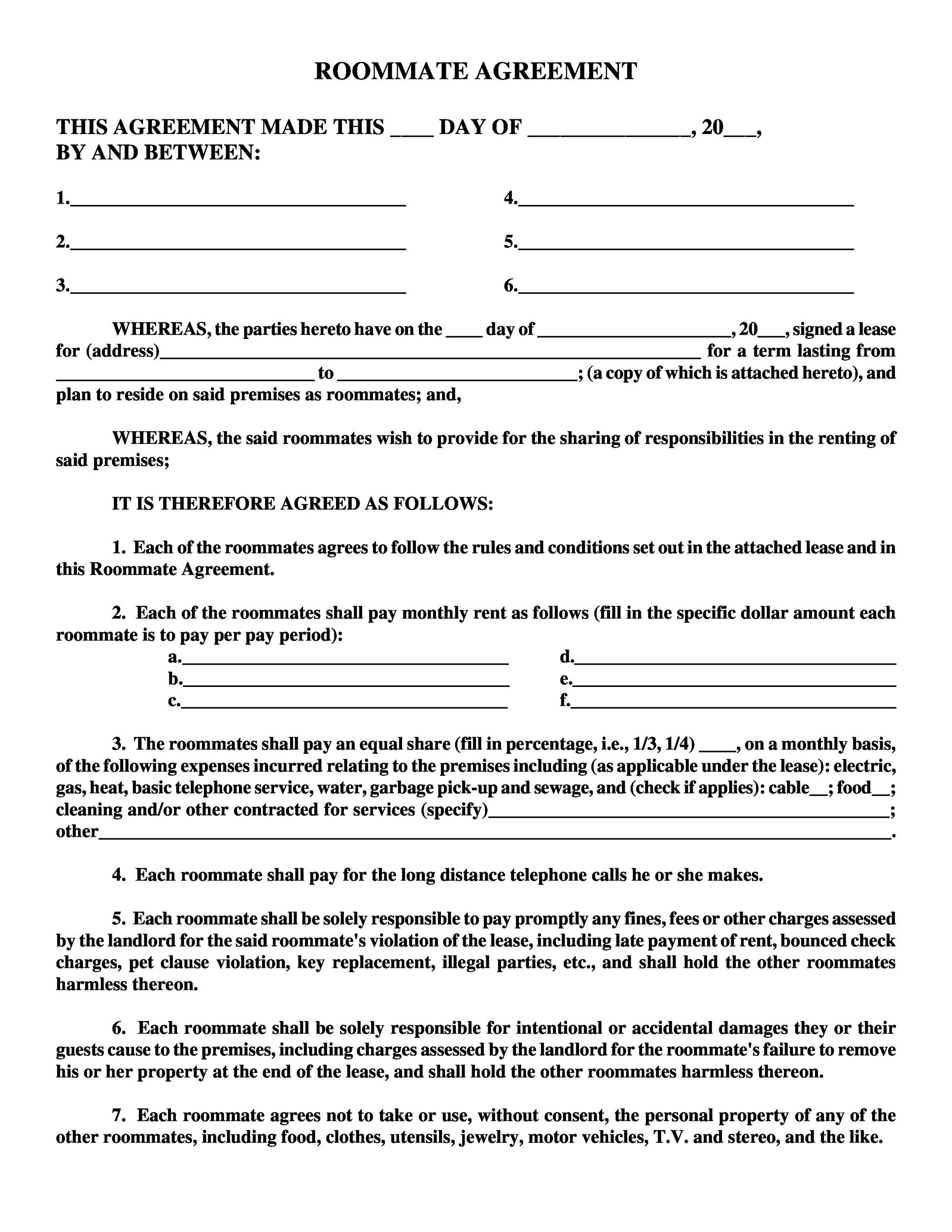 40+ Free Roommate Agreement Templates & Forms (Word, PDF)