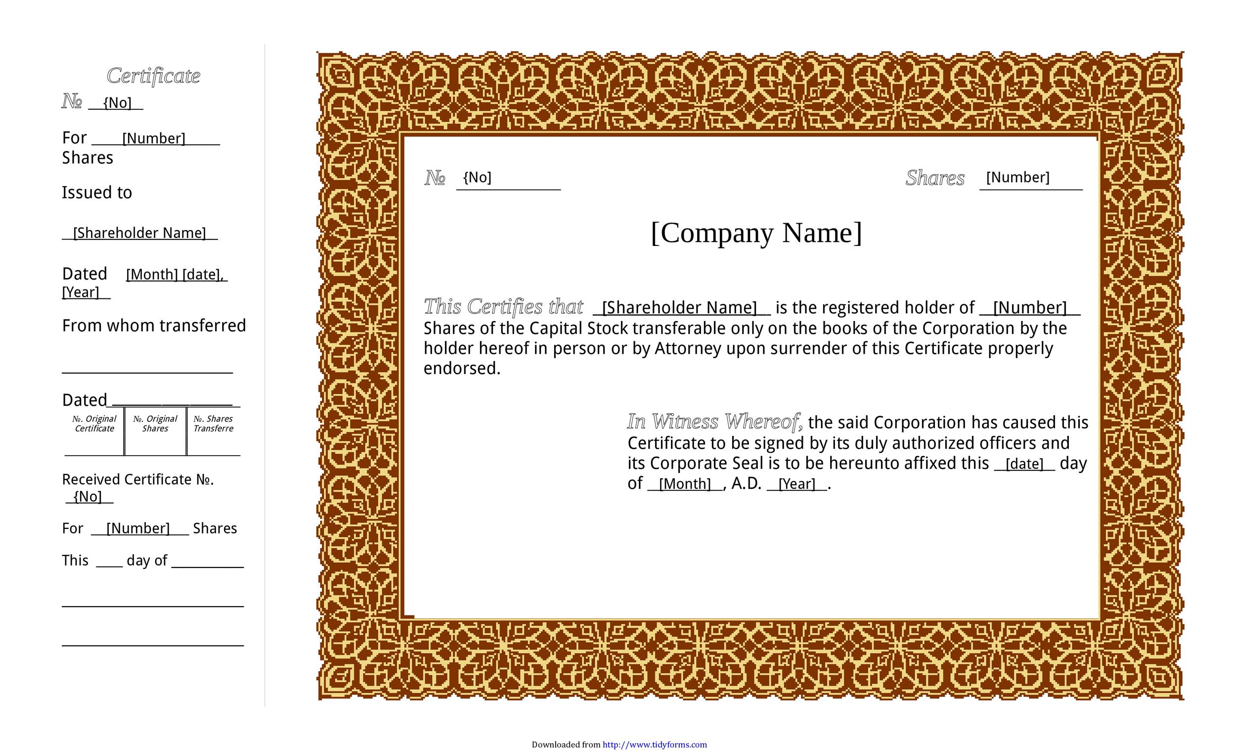 Share Certificate Templates 12+ Free Word, Excel & PDF Formats