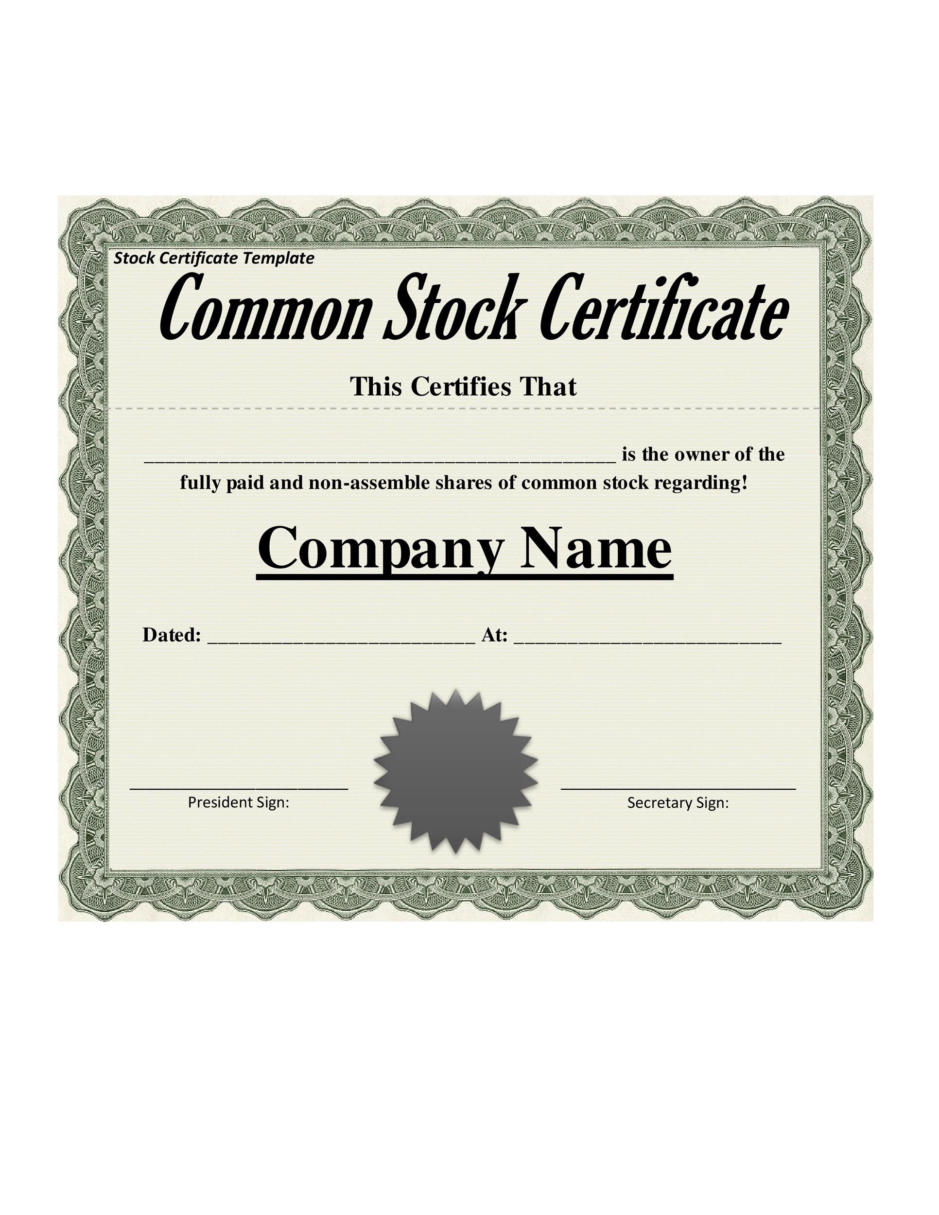 Free Stock Certificate Template 03