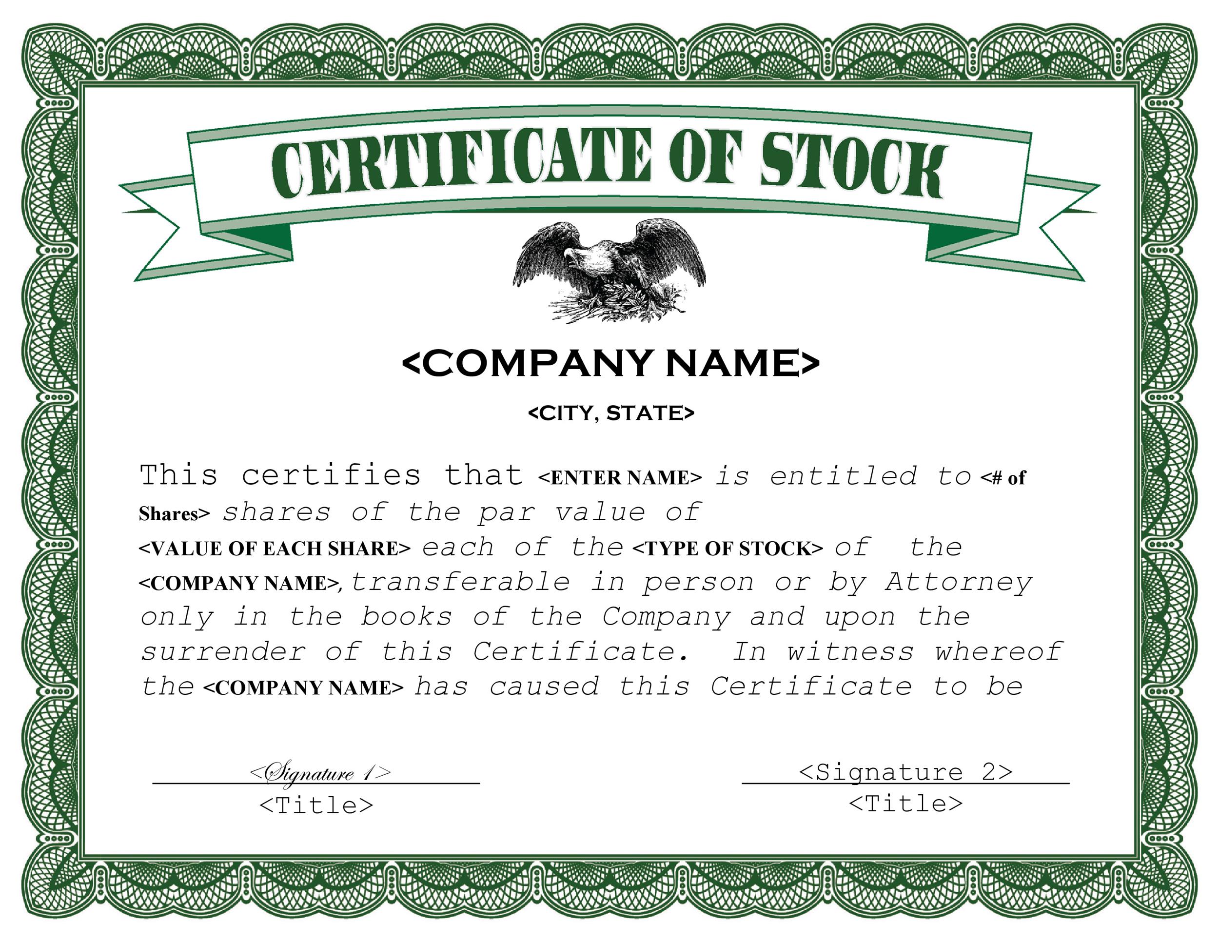 Free Stock Certificate Template