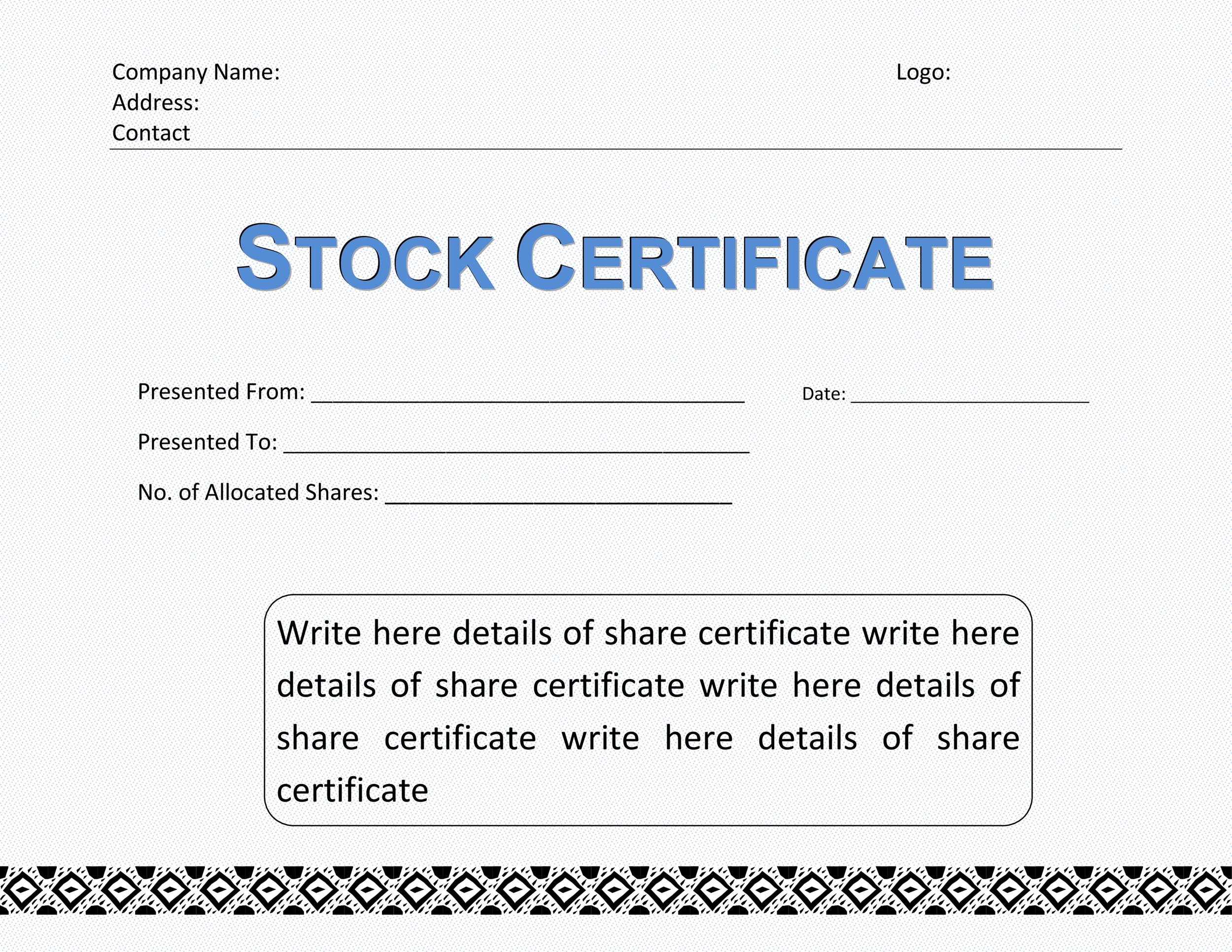 TYPES OF SECURITIES 22 Shares A share is an equity security Its With Shareholding Certificate Template