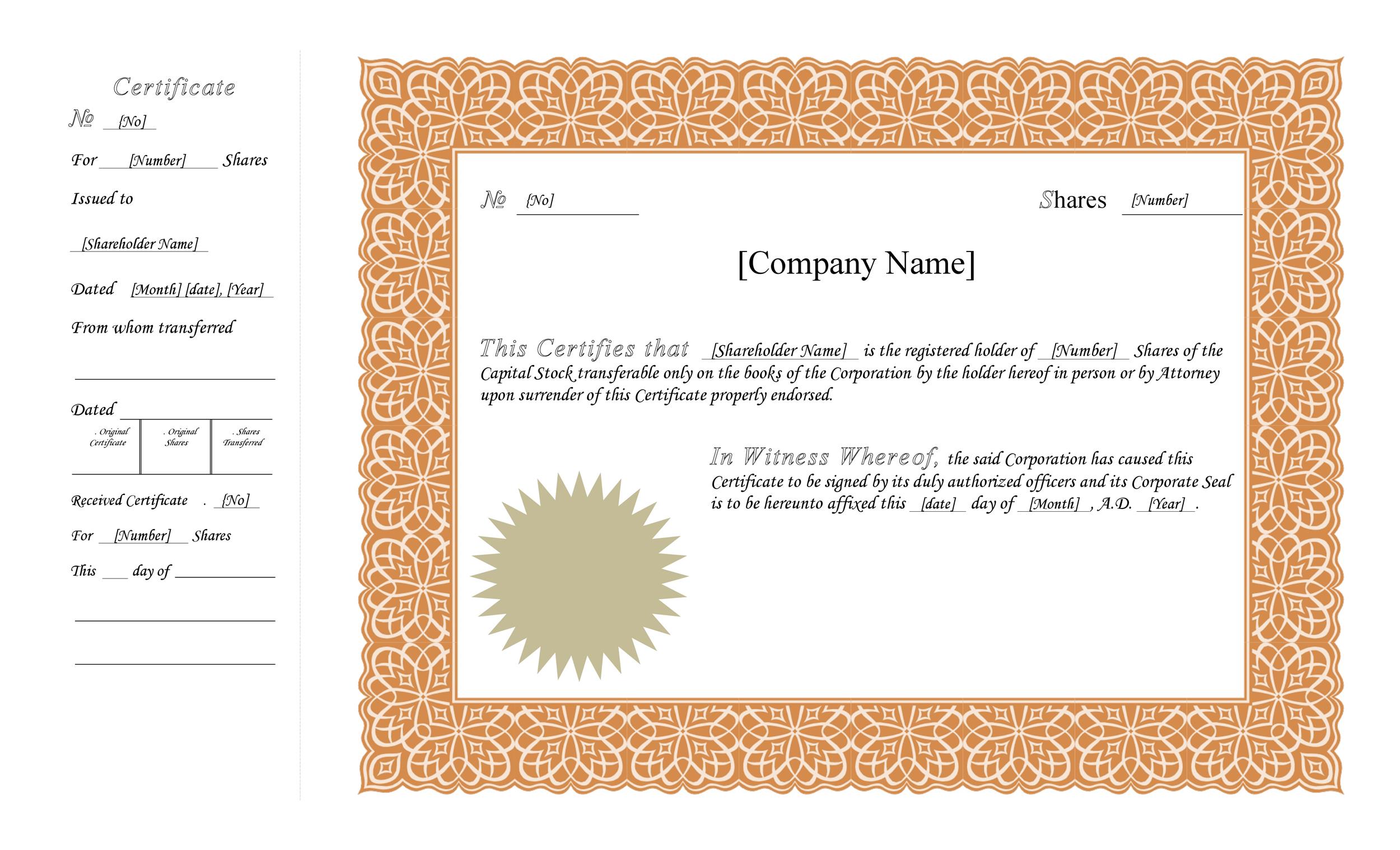 Free Stock Certificate Template 07