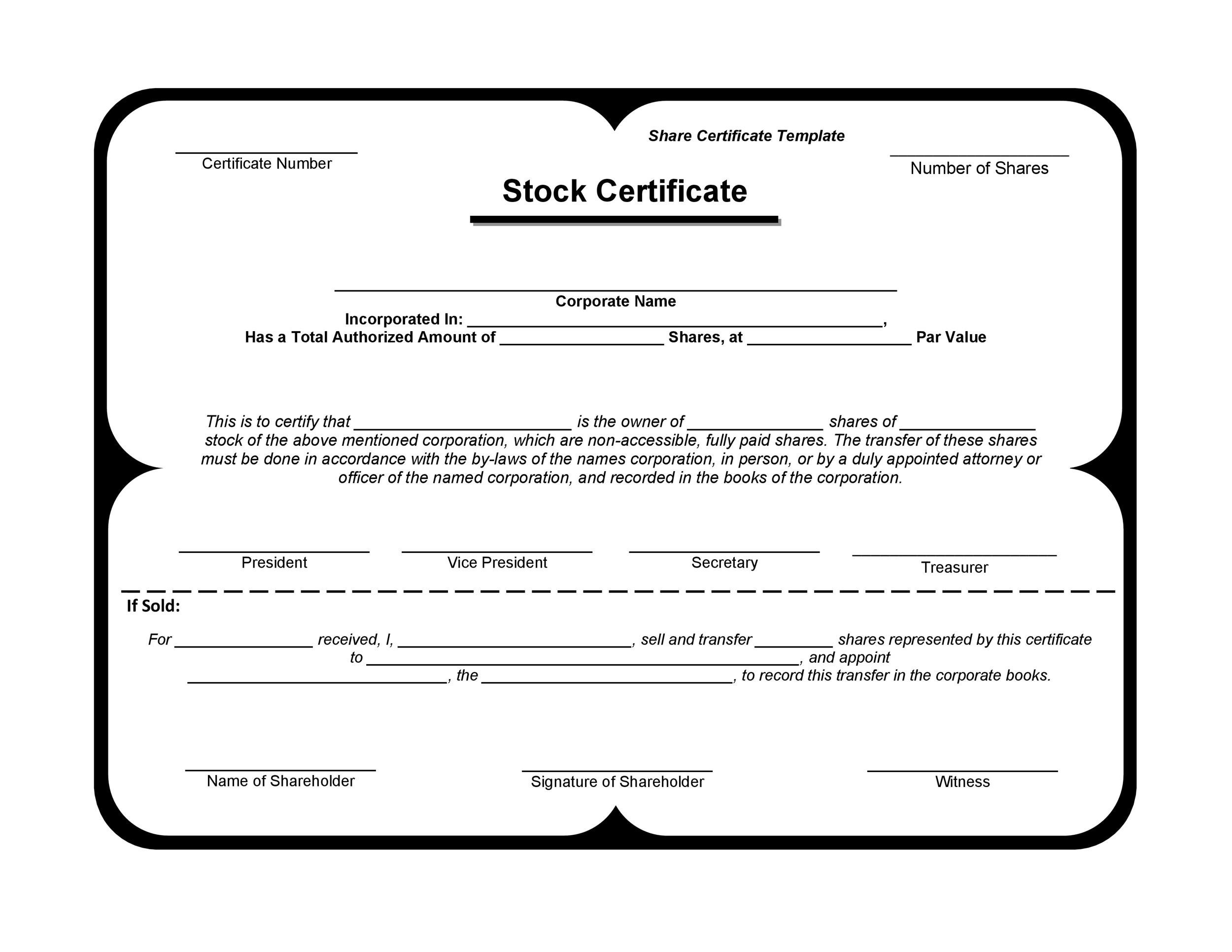 Sample Stock Certificate Word