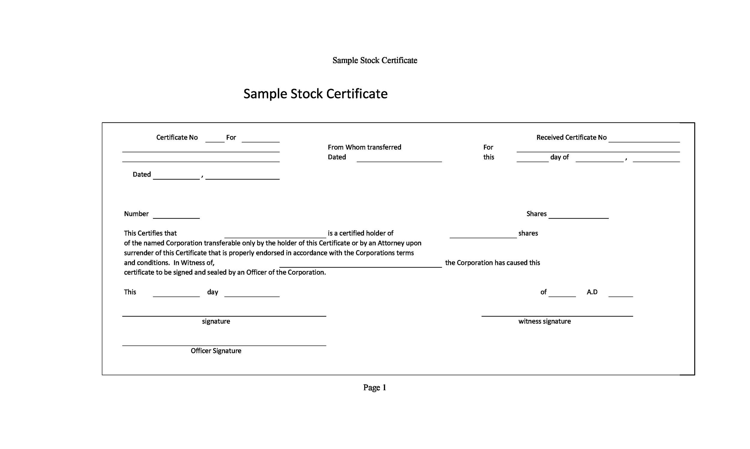 Free Stock Certificate Template 19