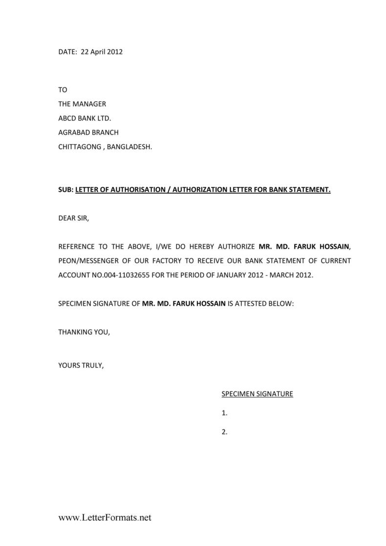 Letter Of Authorization Example Business