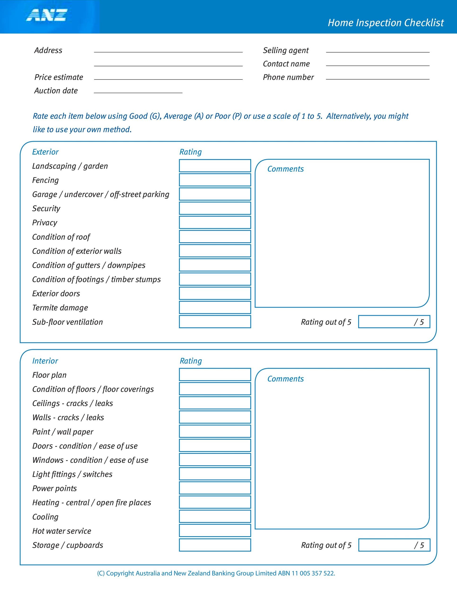 home inspection blank form