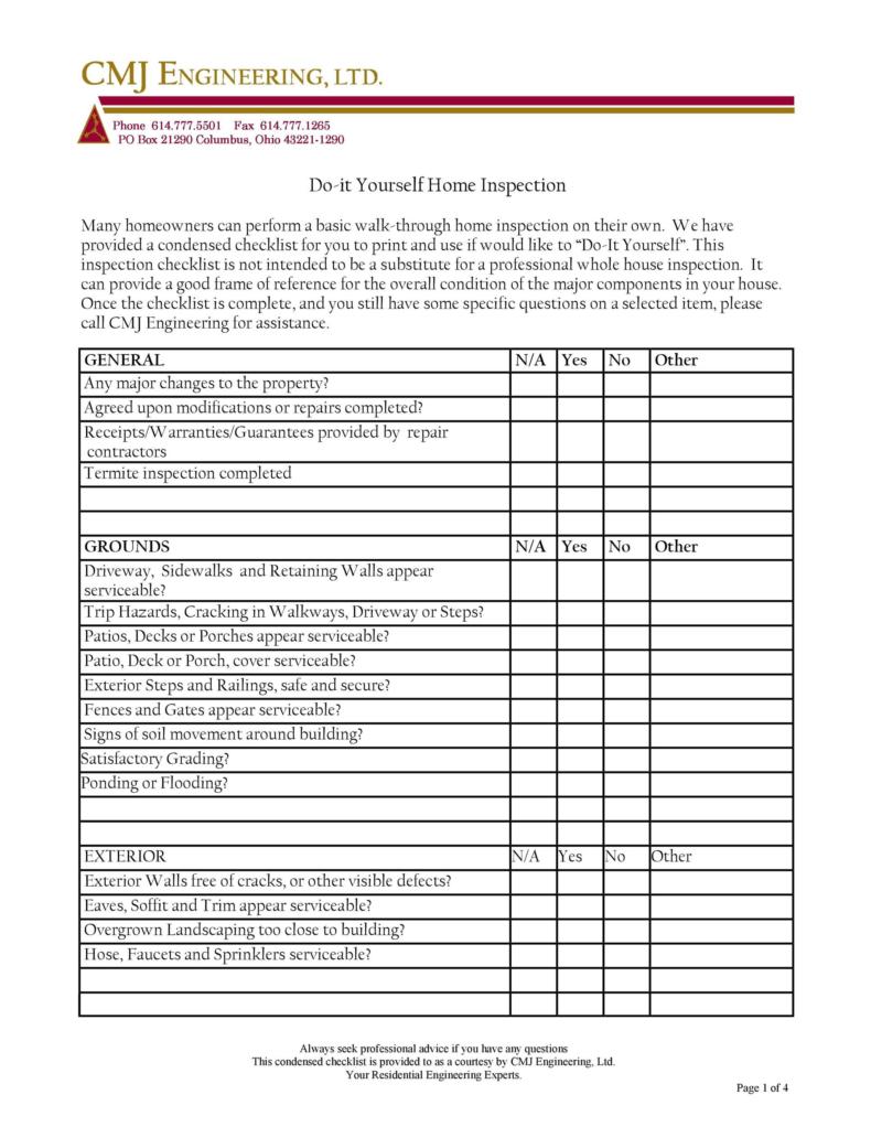 20  Printable Home Inspection Checklists (Word PDF)