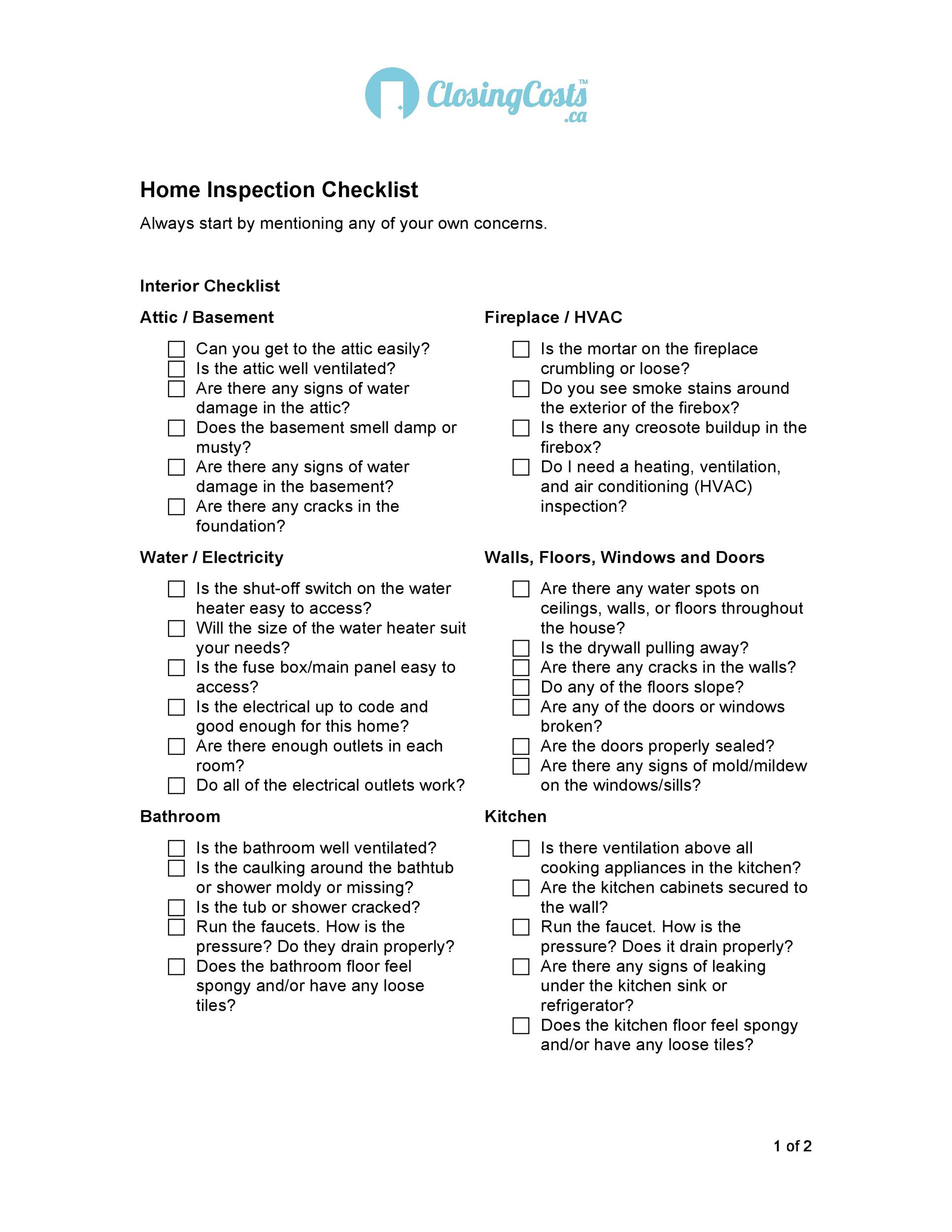 Free Home Inspection Checklist 14