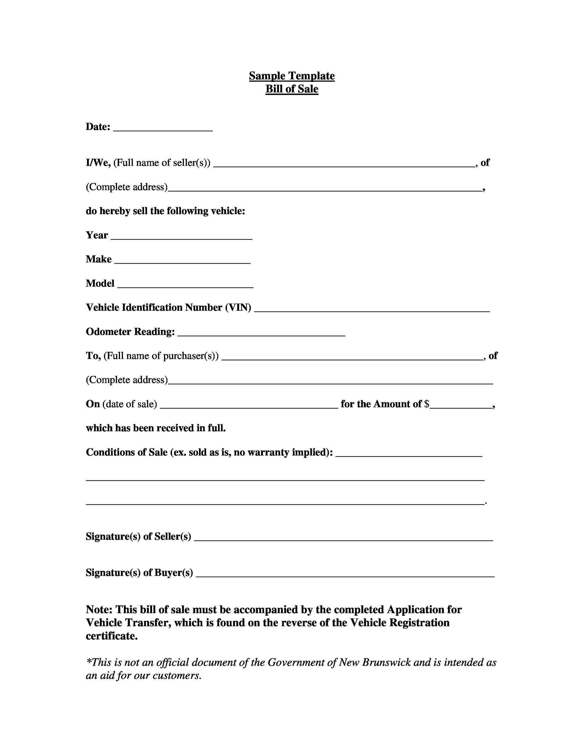 free bill of sale template for car pdf blank