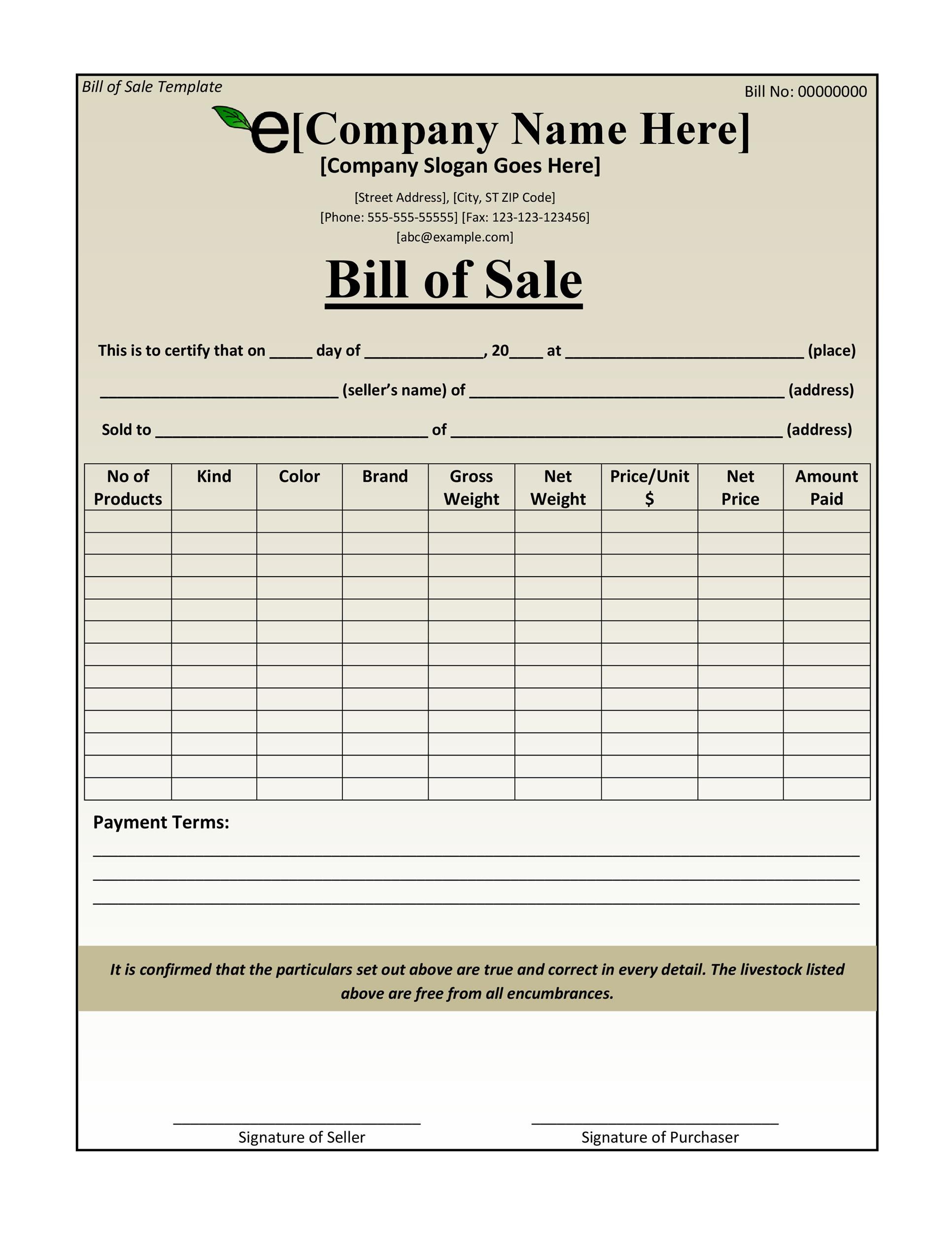 Free bill of sale template 37