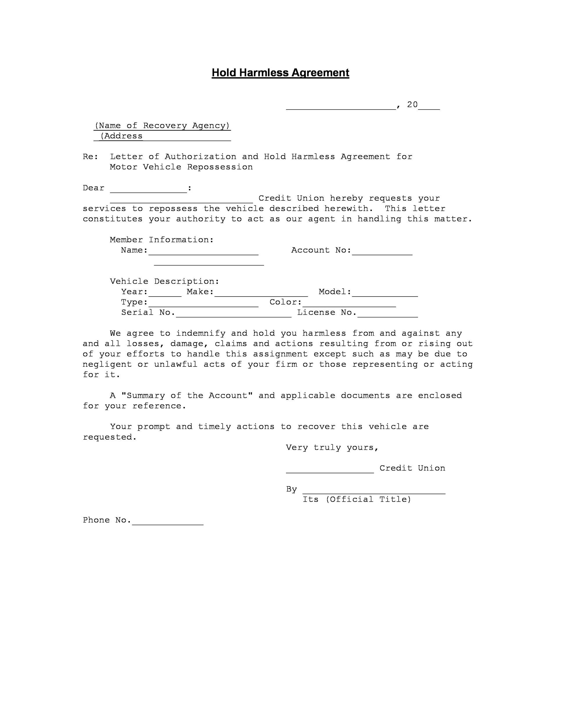 Free Hold Harmless Agreement Template 23