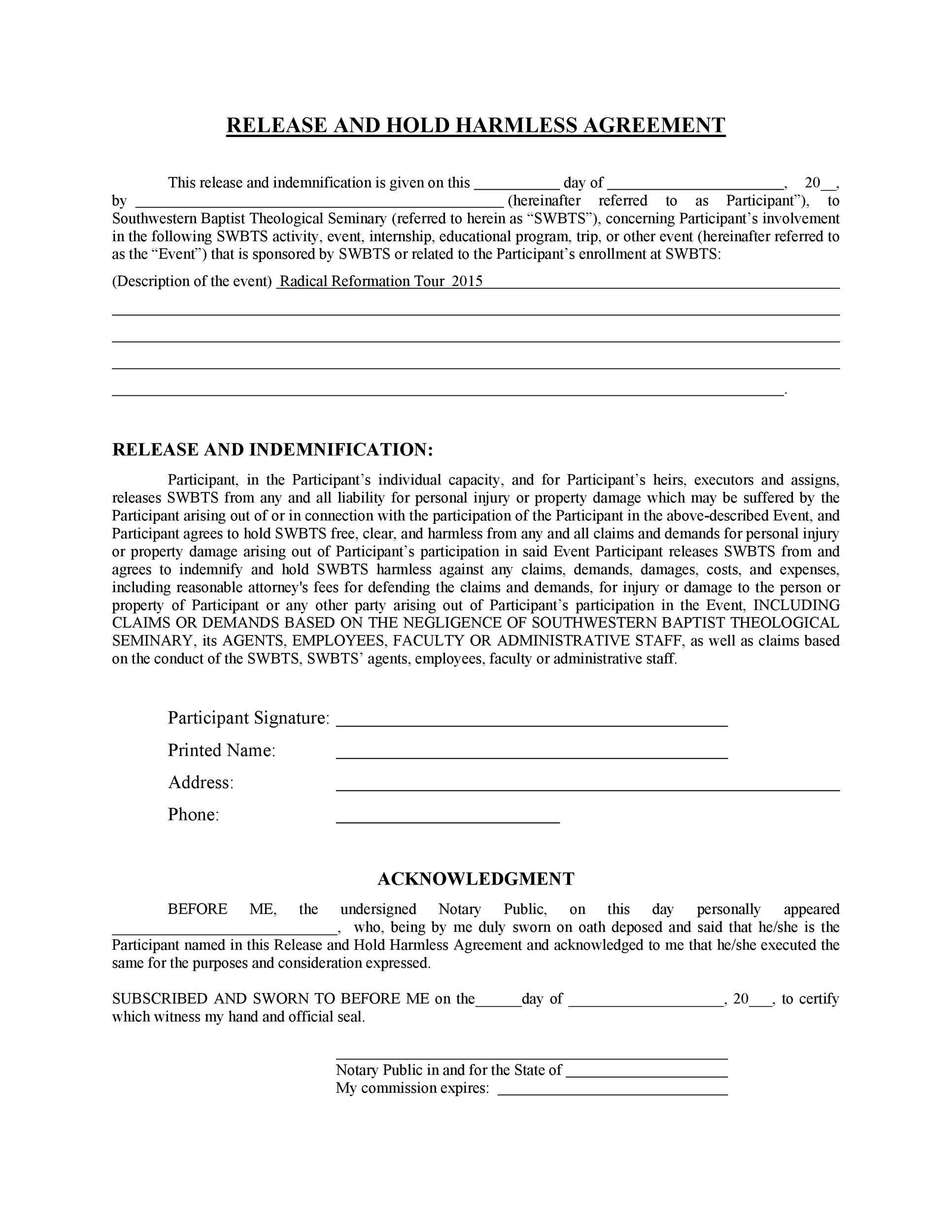 Free Hold Harmless Agreement Template 29