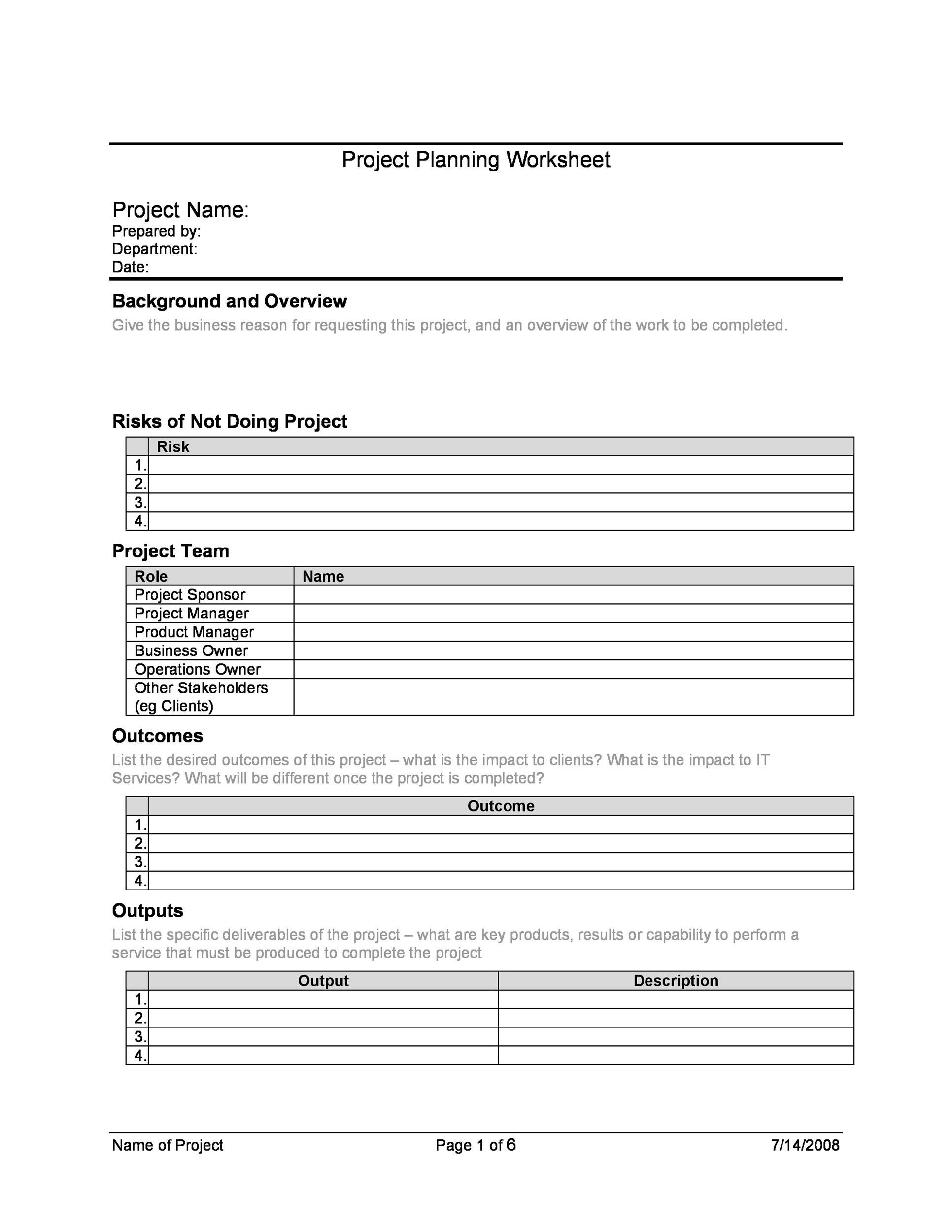 Free project planning template 12