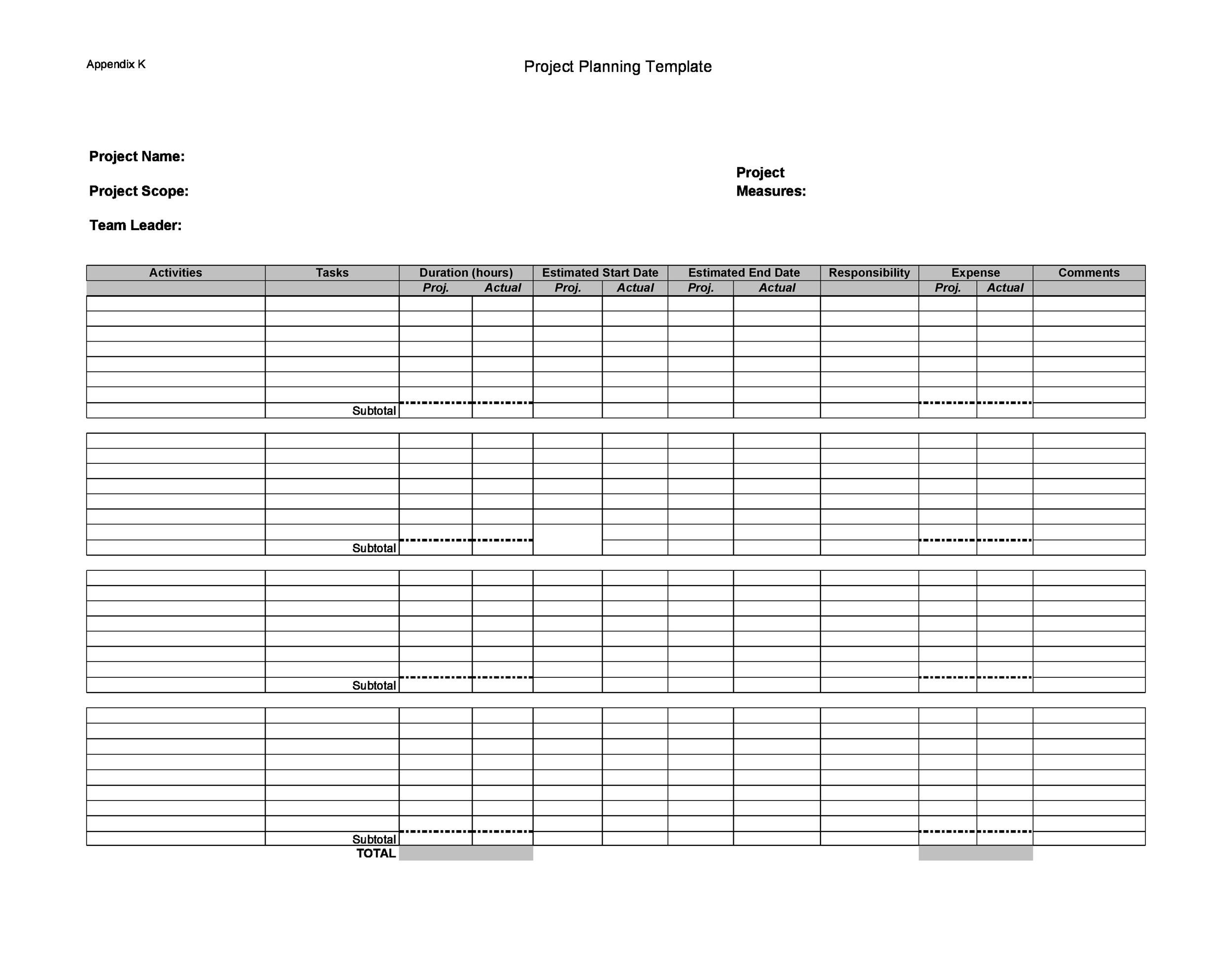 Free project planning template 37