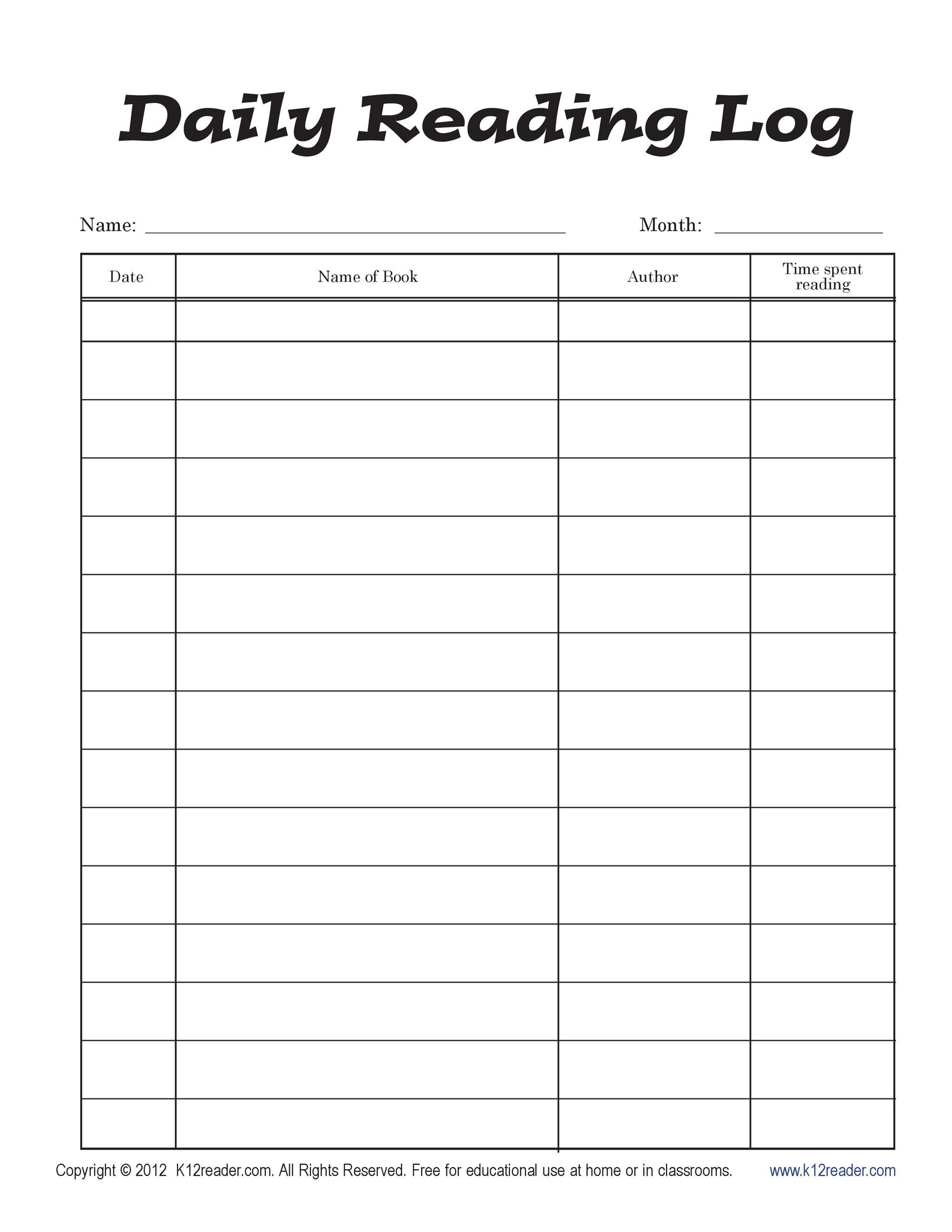 Free Printable Reading Log Templates Printable Form Templates And Letter