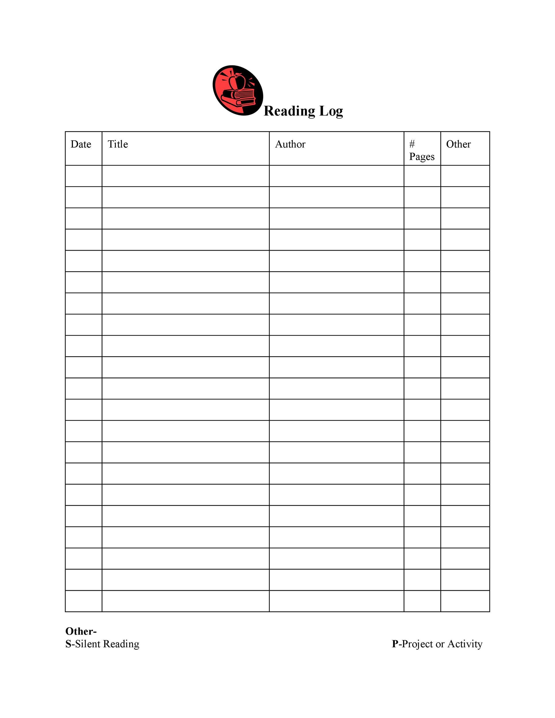 47 Printable Reading Log Templates for Kids, Middle School & Adults