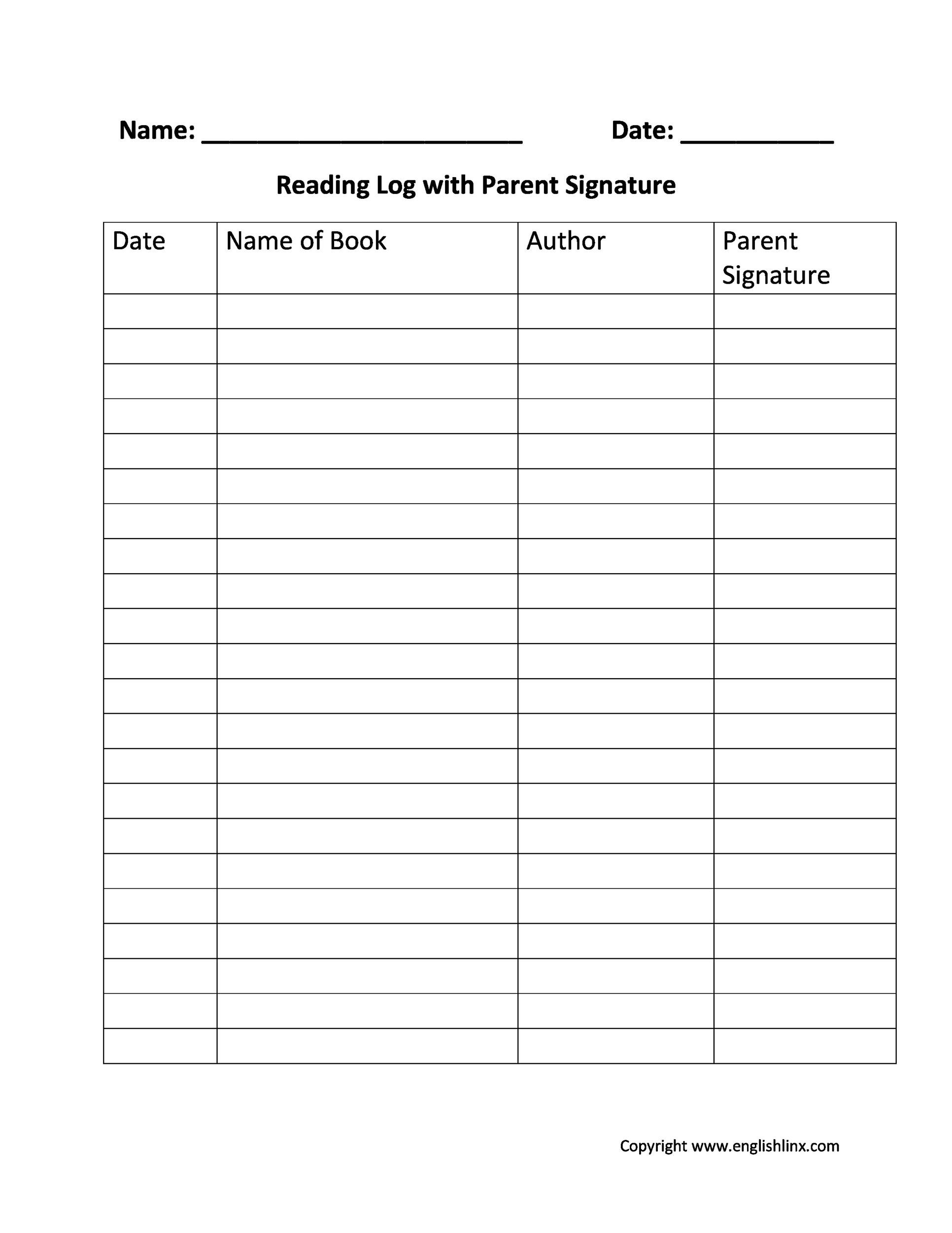 47 Printable Reading Log Templates For Kids Middle School Adults