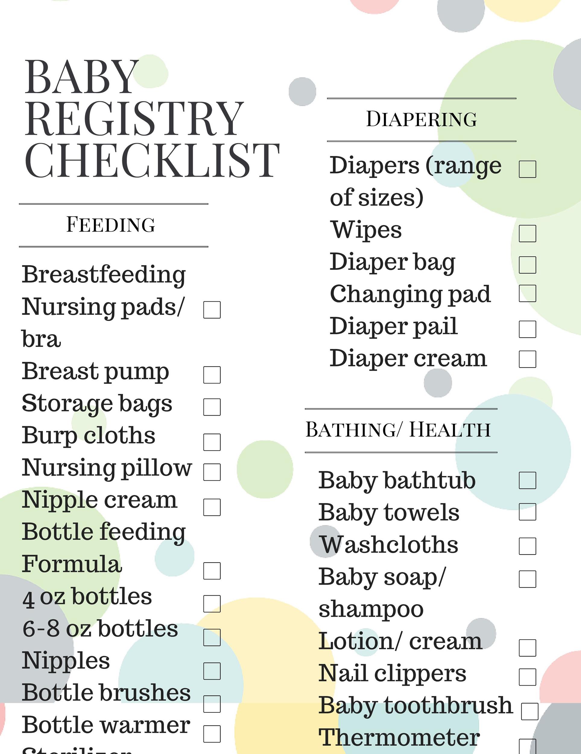baby registry checklist printable