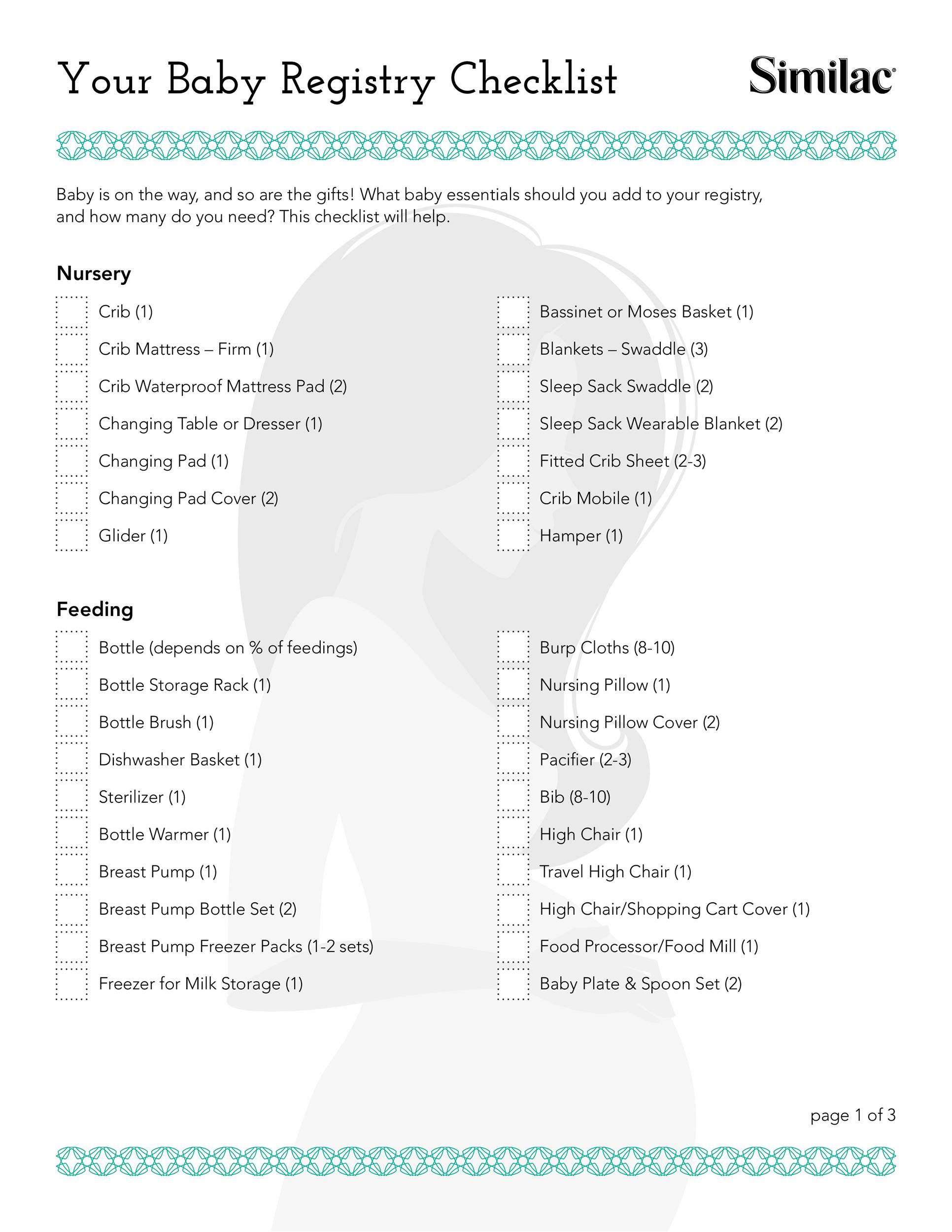 free printable baby registry checklist