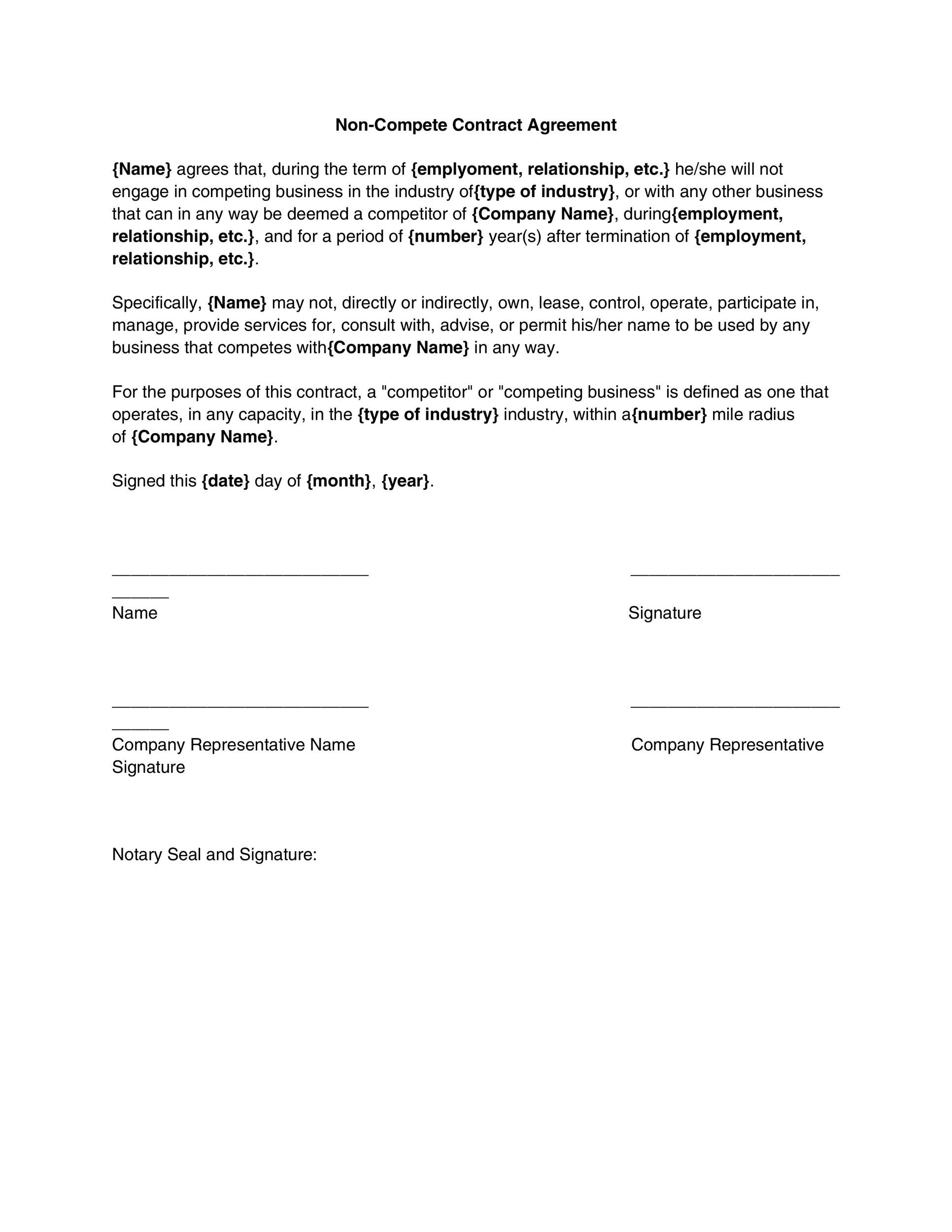Free Non Compete Clause Template Printable Templates
