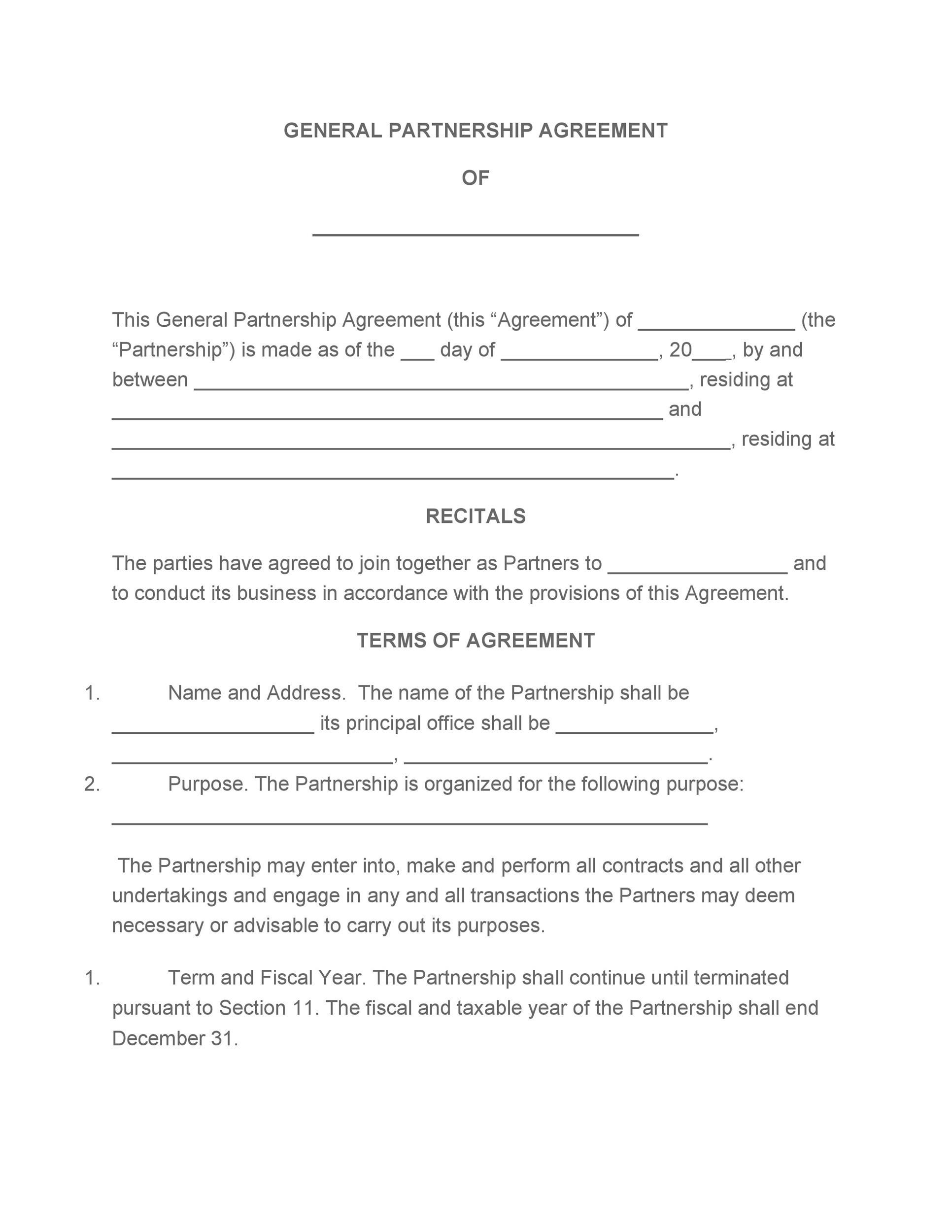 40 Free Partnership Agreement Templates Business General